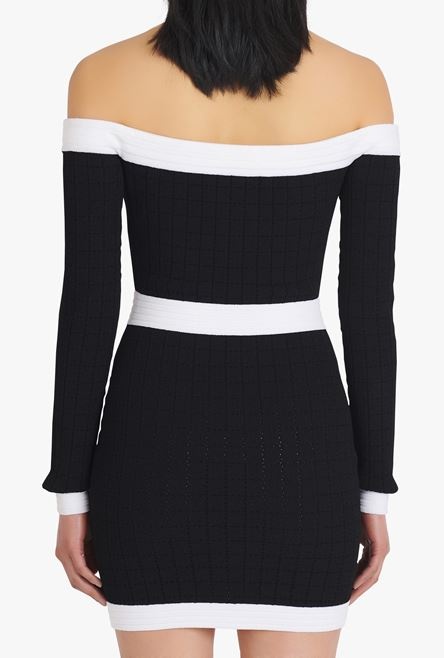 Black and white viscose off-the-shoulder dress - 9