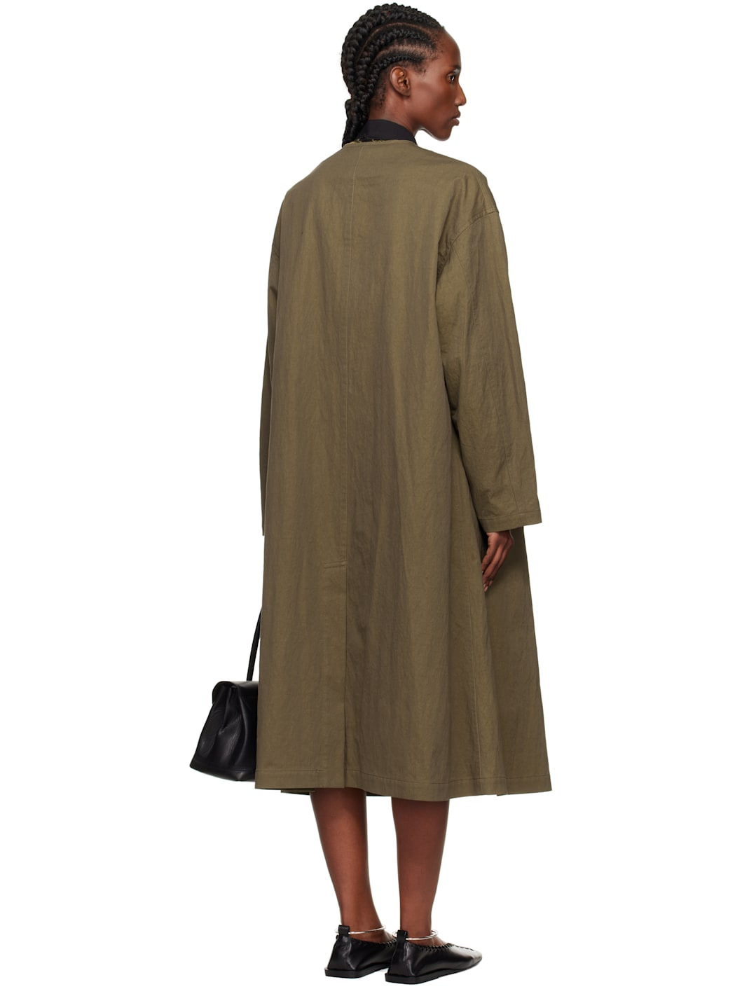 Khaki O-Collarless Coat - 3