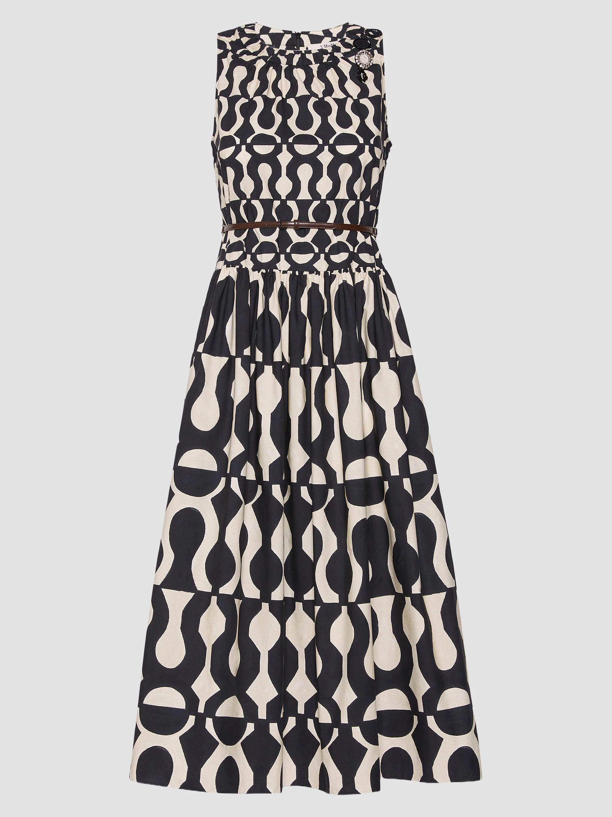 Women's Printed Cotton Poplin Dress - Black - 1