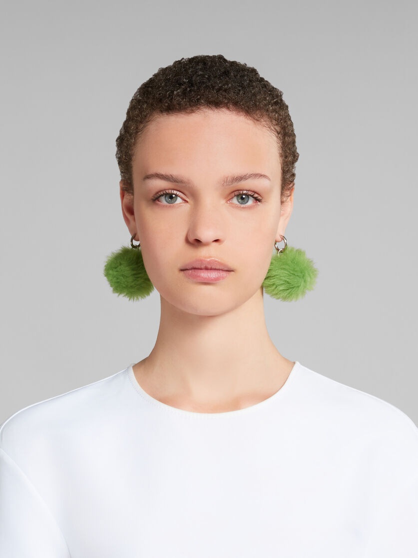 GREEN FLUFFY POM-POM EARRINGS - 2