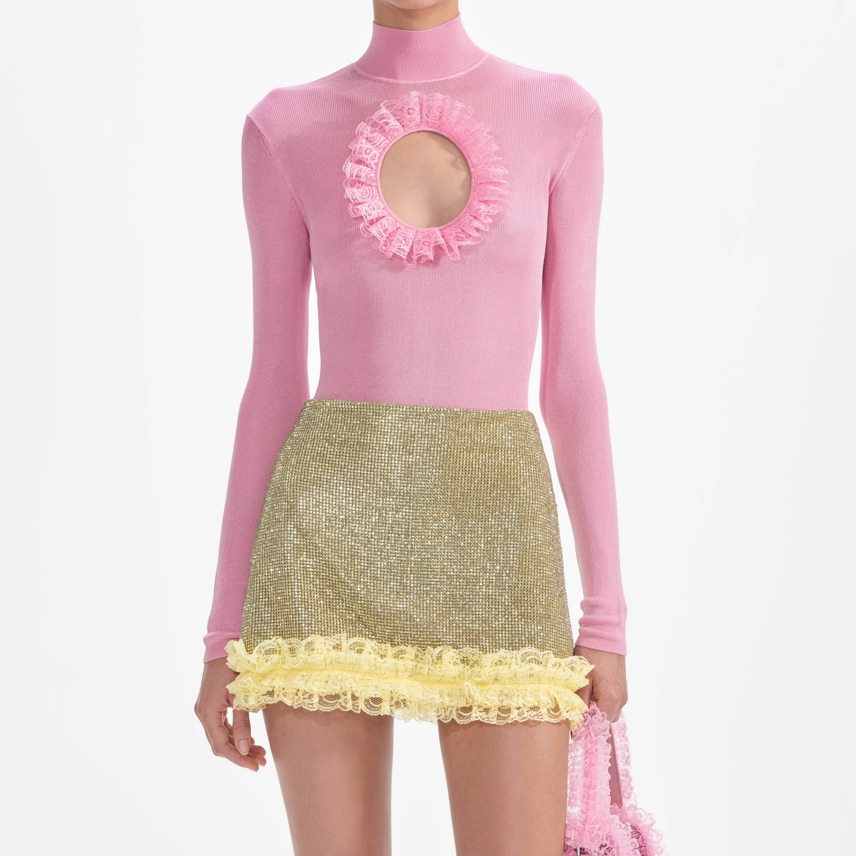 Yellow Crystal Chainmail Mini Skirt - 4