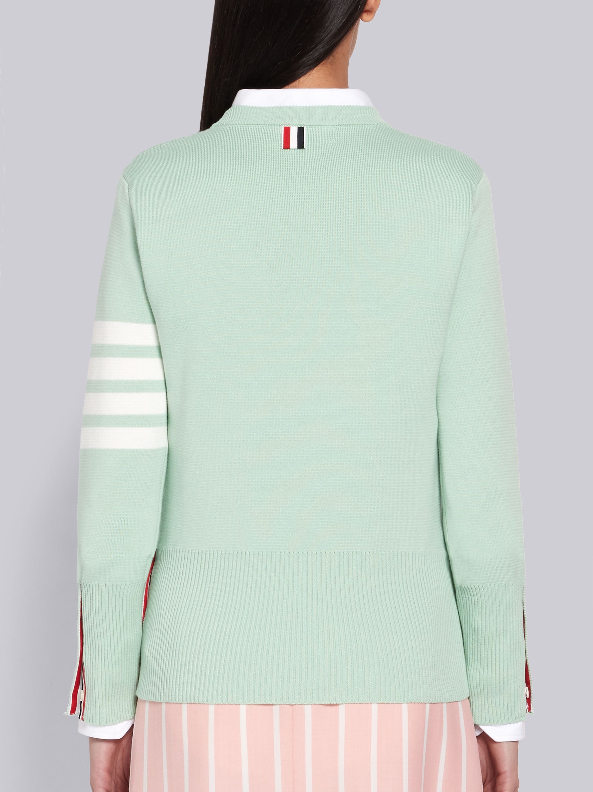 Green Cotton Crepe Milano Stitch Crewneck 4-Bar Pullover - 3