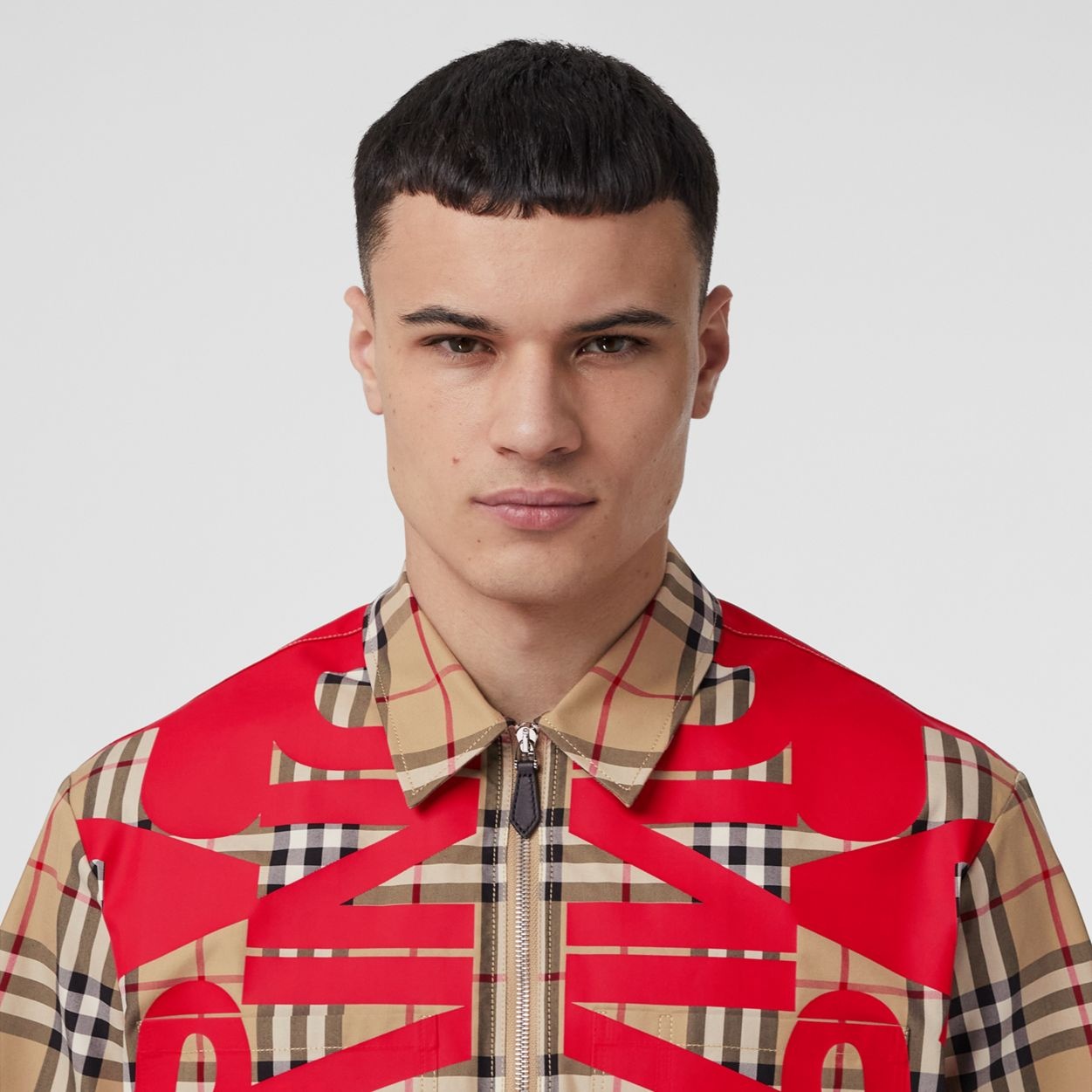 Short-sleeve Slogan Print Check Cotton Shirt - 3
