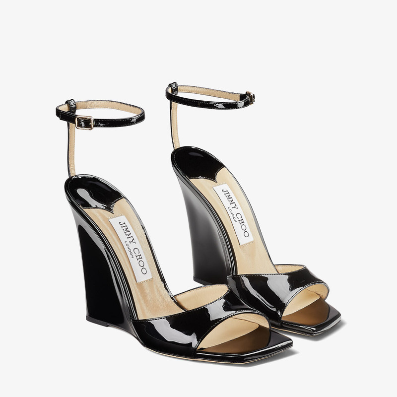 Brien 110 Black Patent Leather Wedge Sandals 3