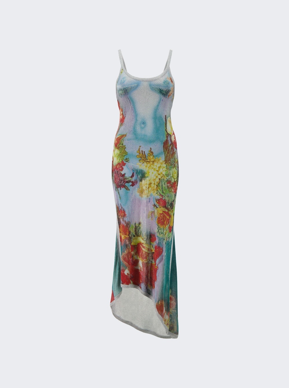 Flowers Printed Body Long Dress Blue - 1