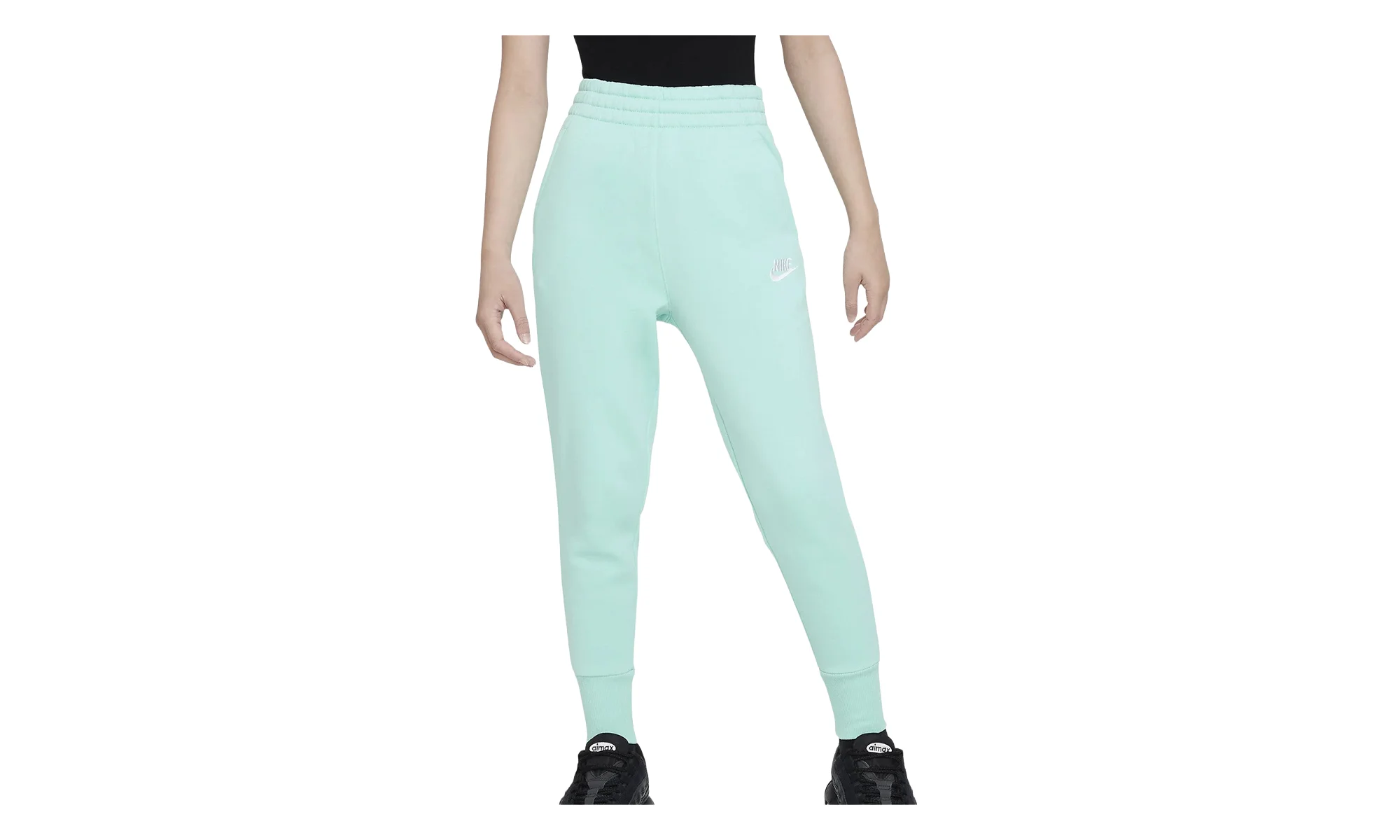 Sportswear Club Fleece Girls' High-waisted Fitted Pants GS "Emerald Rise / Emerald Rise / White" FD2 - 1