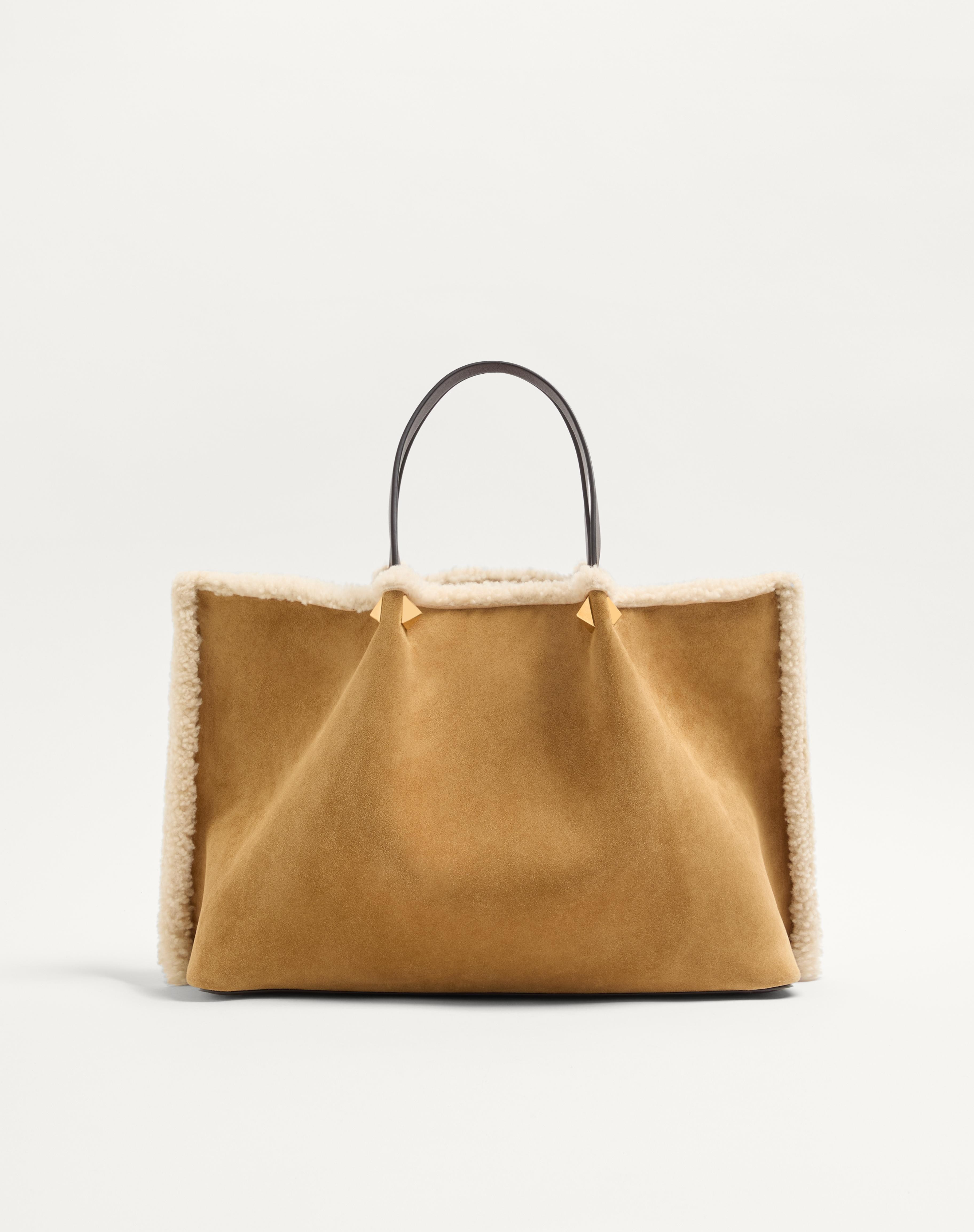 VALENTINO GARAVANI MEDIUM SUEDE SHOPPING BAG WITH SHEEPSKIN LINING - 4