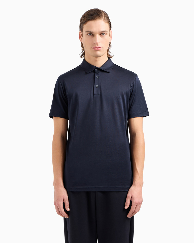 GIORGIO ARMANI Silk and cotton-mélange jersey polo shirt outlook