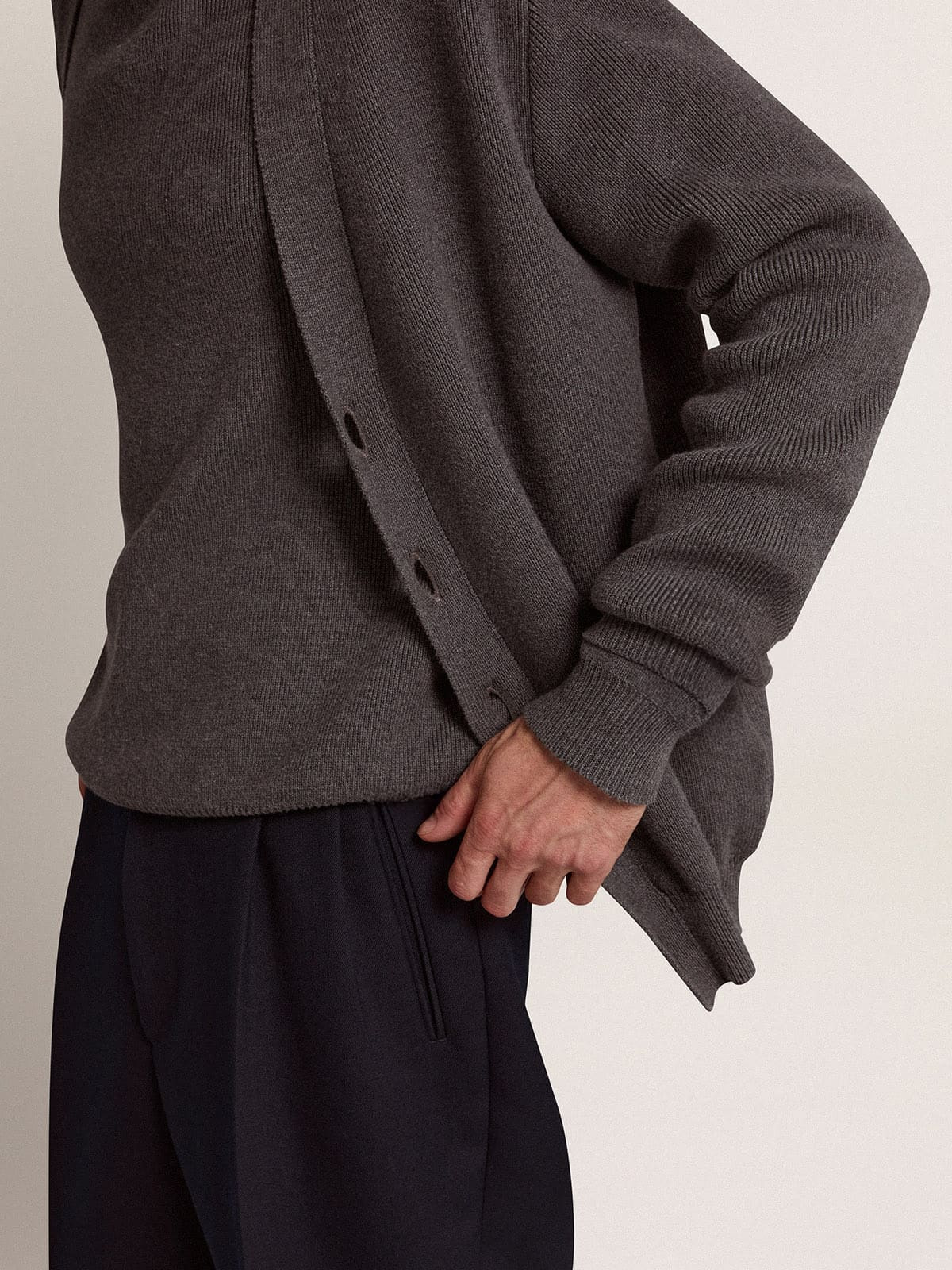 Men's cardigan in mélange gray cotton with logo on the back - 5