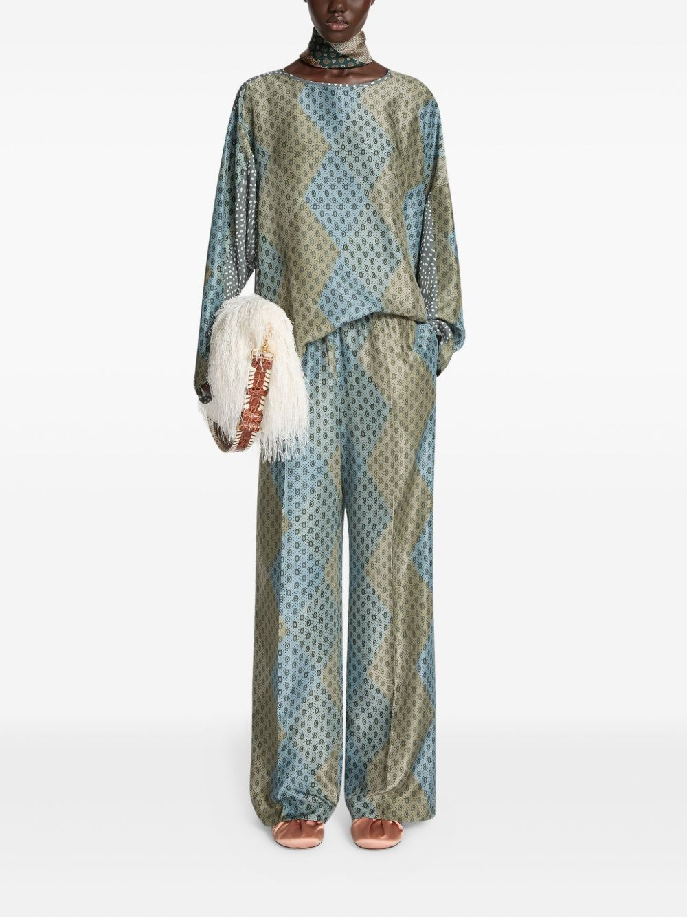 geometric-pattern elasticated trousers - 2