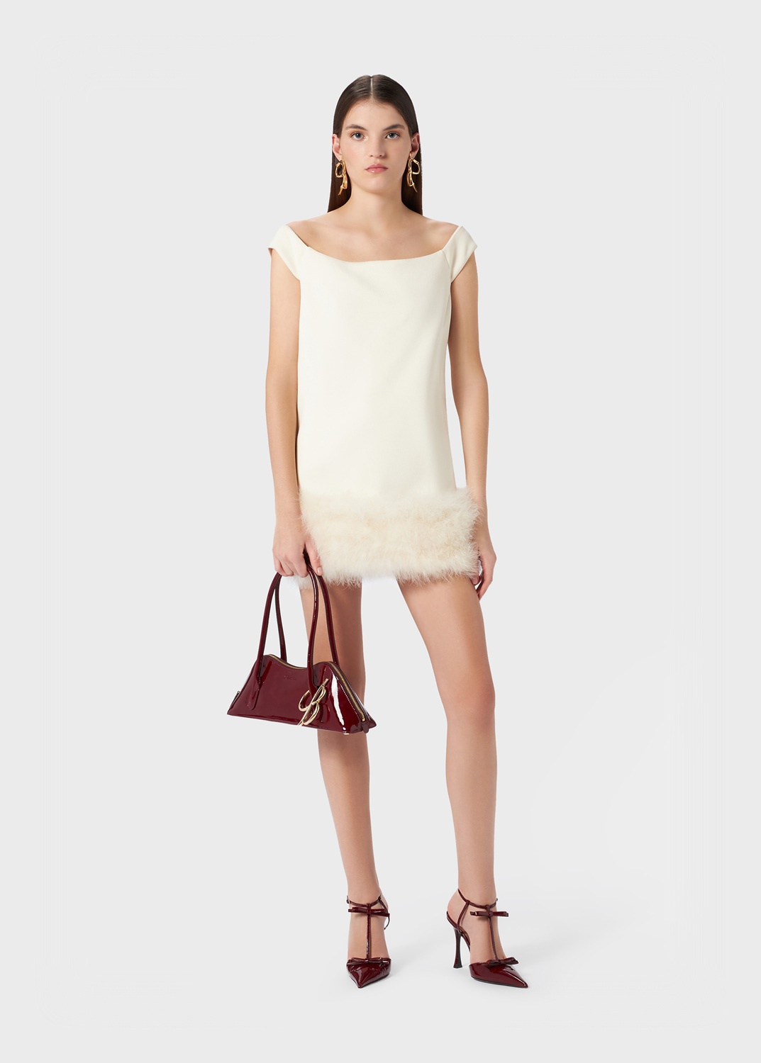 CRÊPE SABLE' VISCOSE DRESS WITH MARABOU FEATHERS - 2