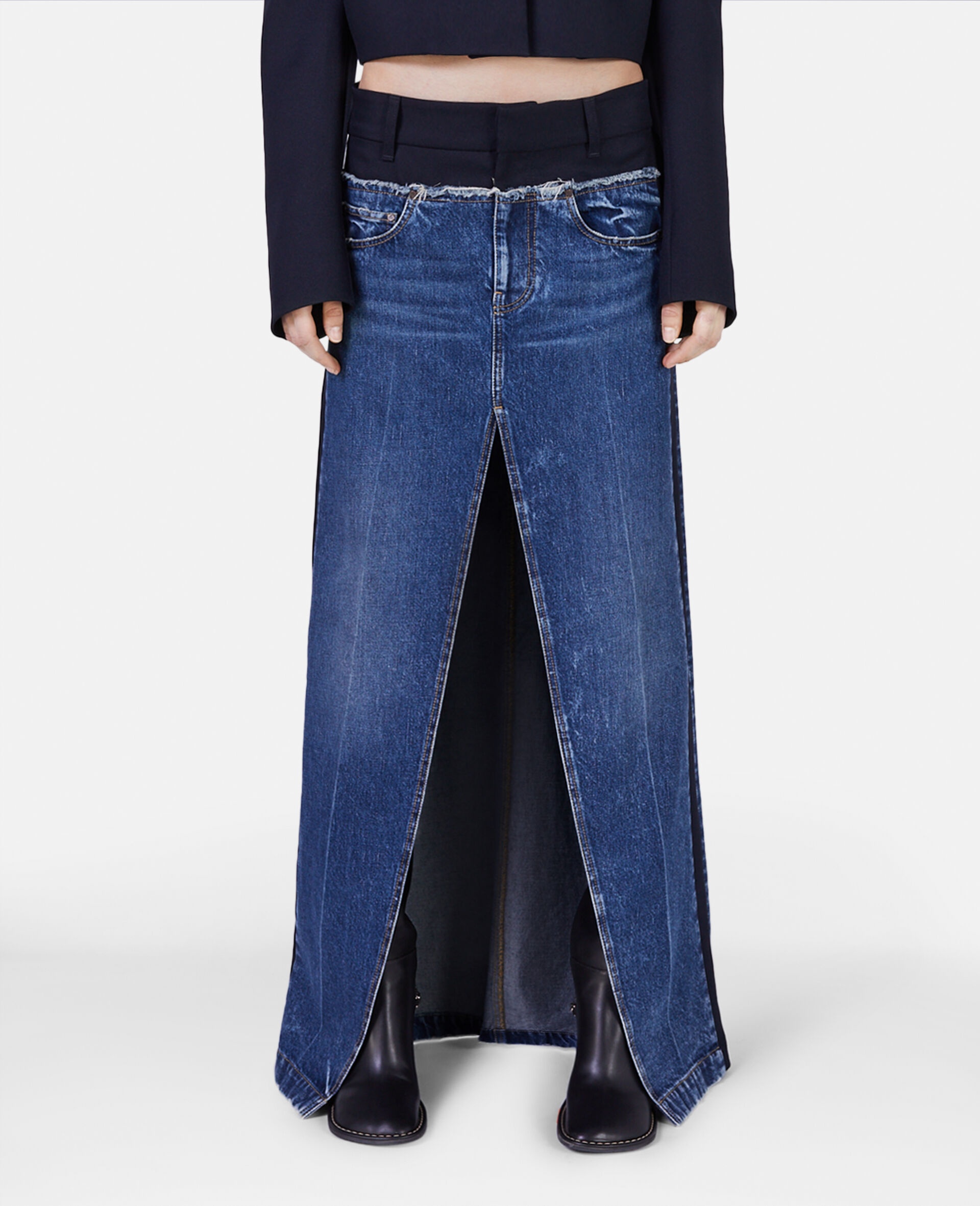 Twill Panelled Denim Maxi Skirt - 4