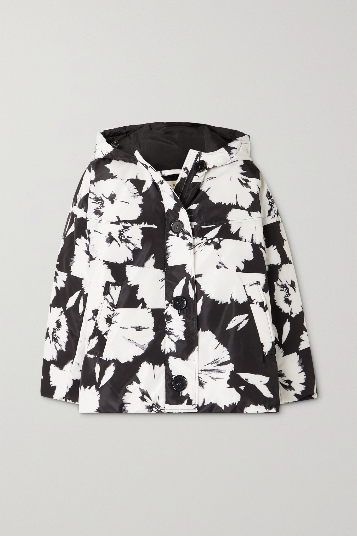 Hooded padded floral-print shell jacket - 1