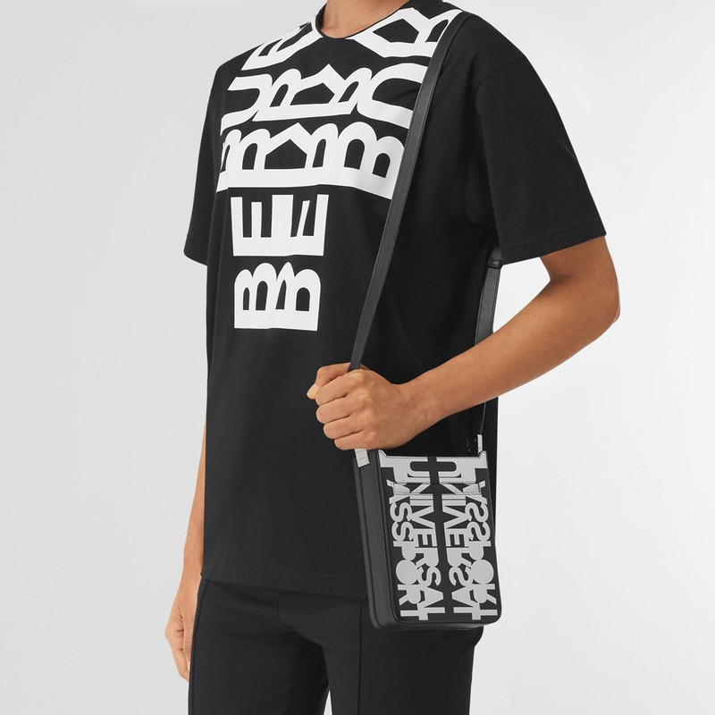 Burberry Mini Slogan Print Leather Olympia Crossbody Tote outlook