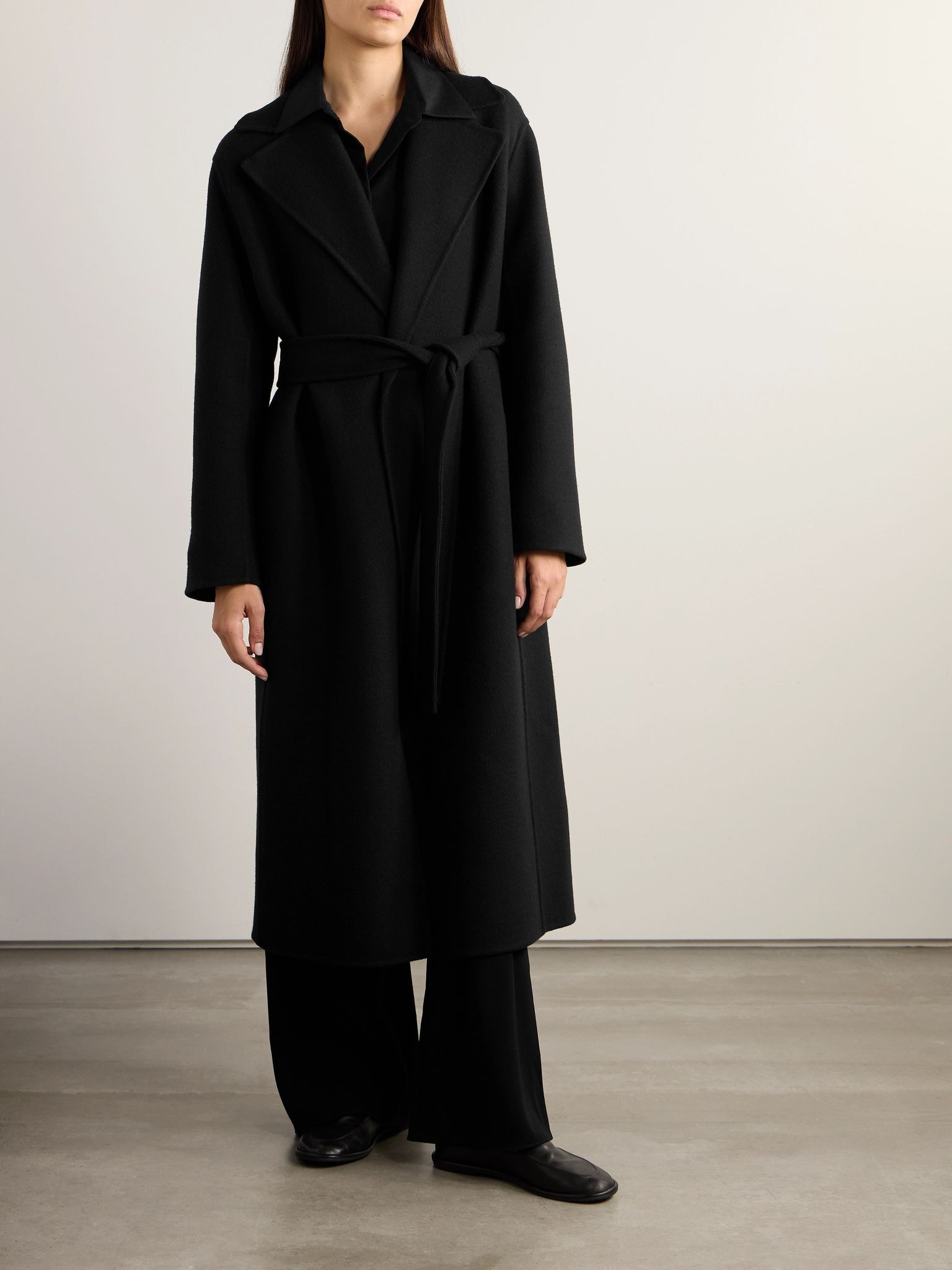 Essentials Malika belted wool-blend felt coat Black - 2