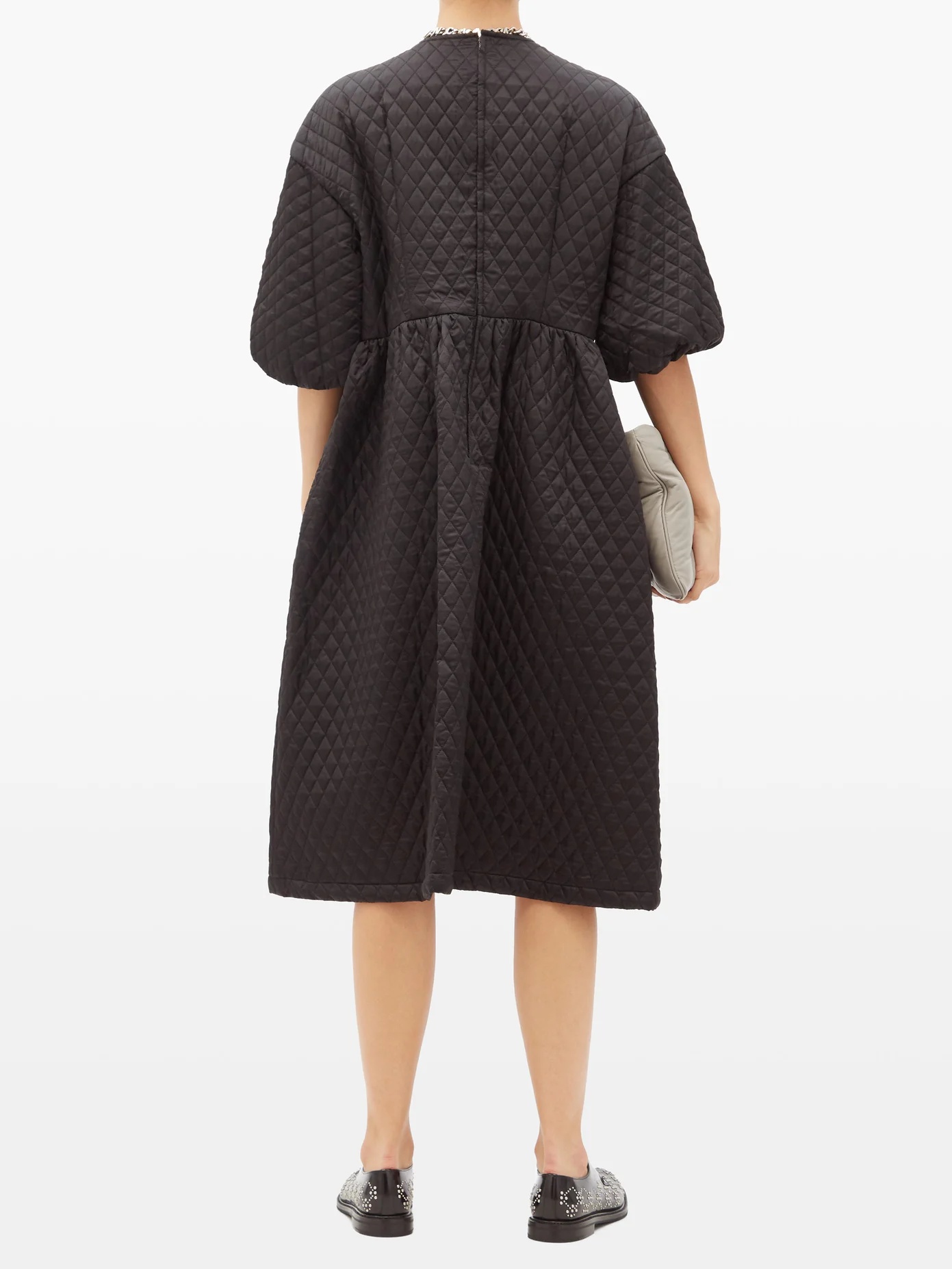 Puff-sleeve matelassé midi dress - 5