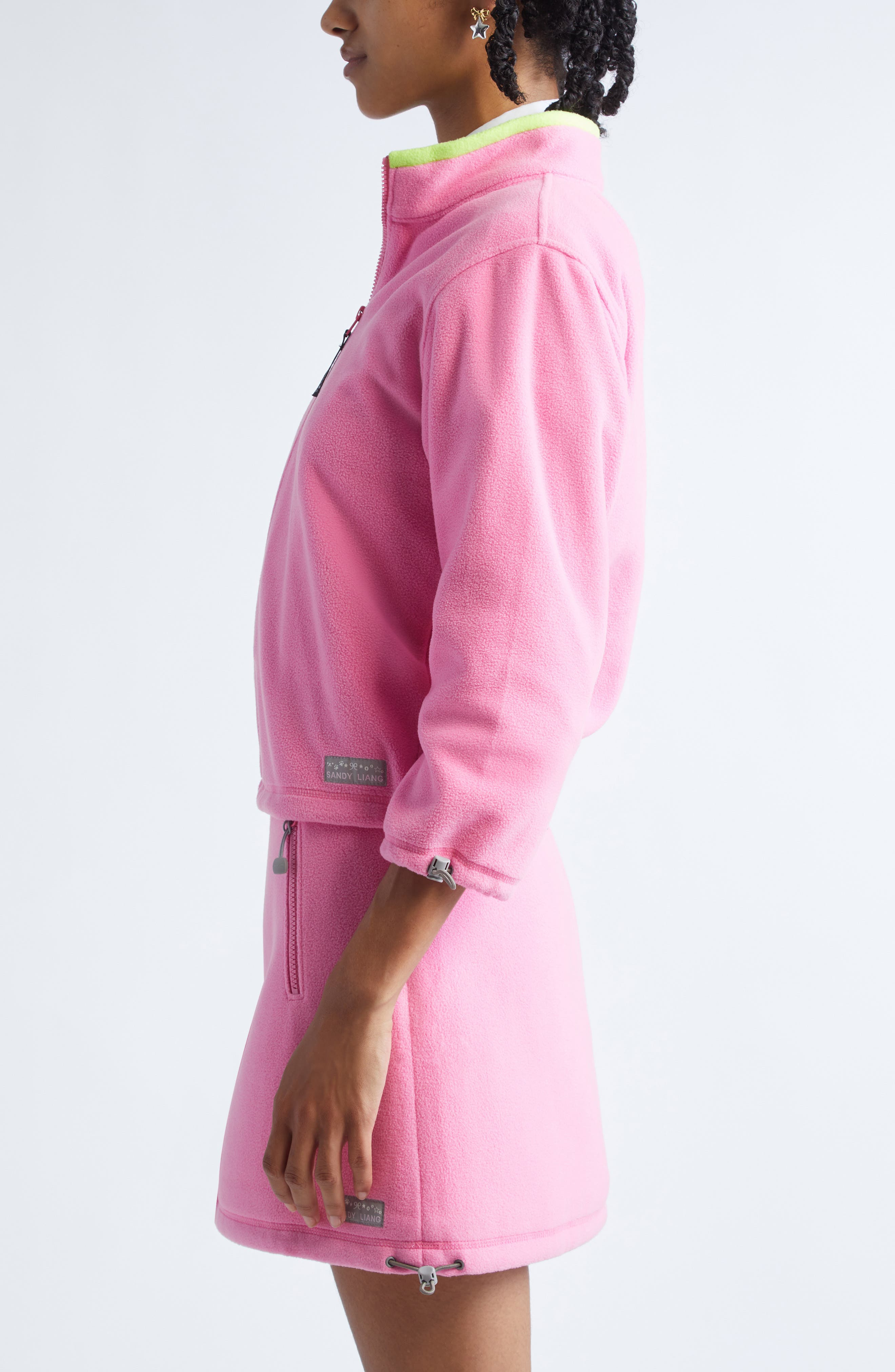 Sandy Liang Lilbean Polar Fleece Quarter Zip Pullover in Pink at Nordstrom - 4