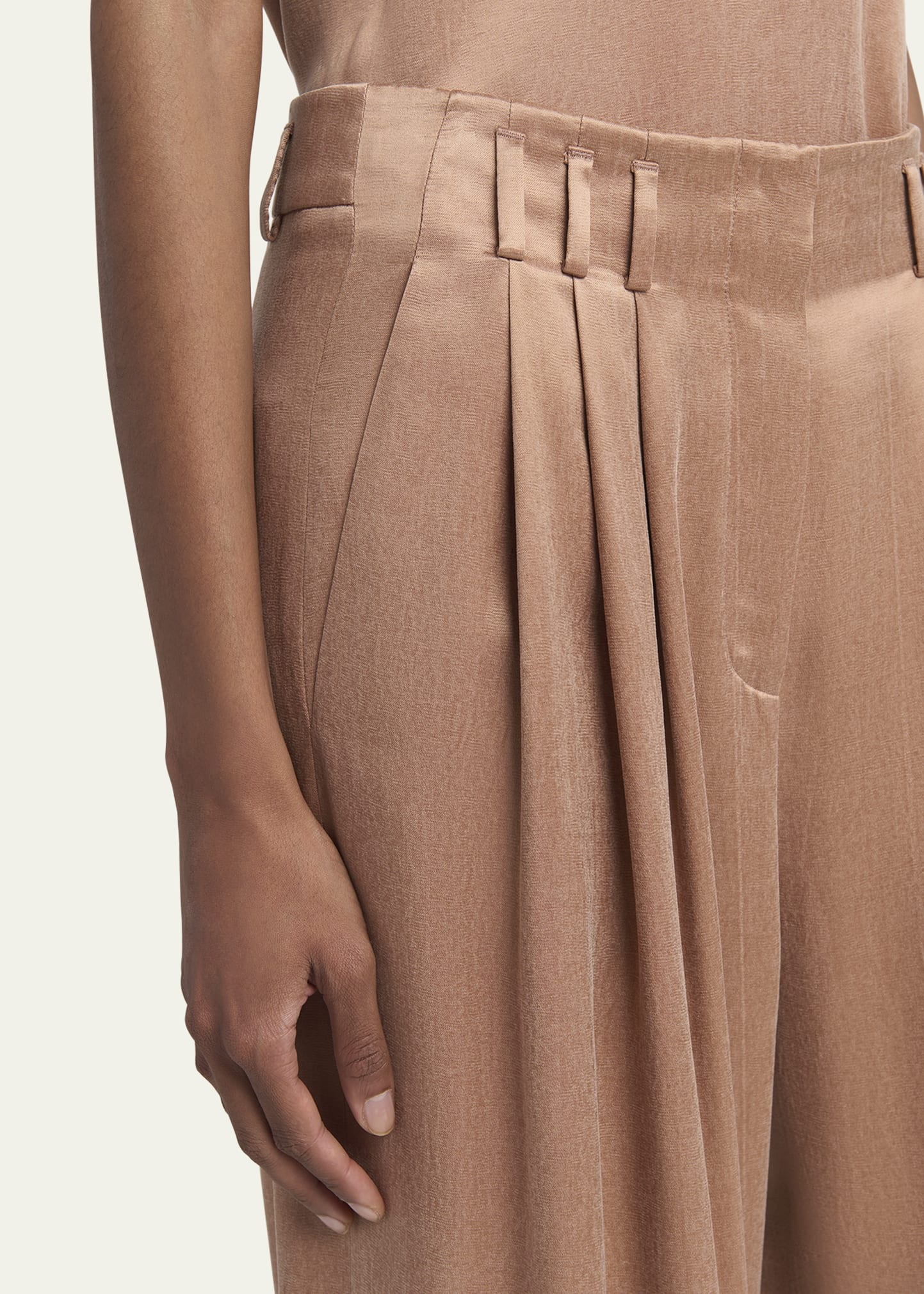 Pleated Wide Leg Viscose-Blend Trousers - 5