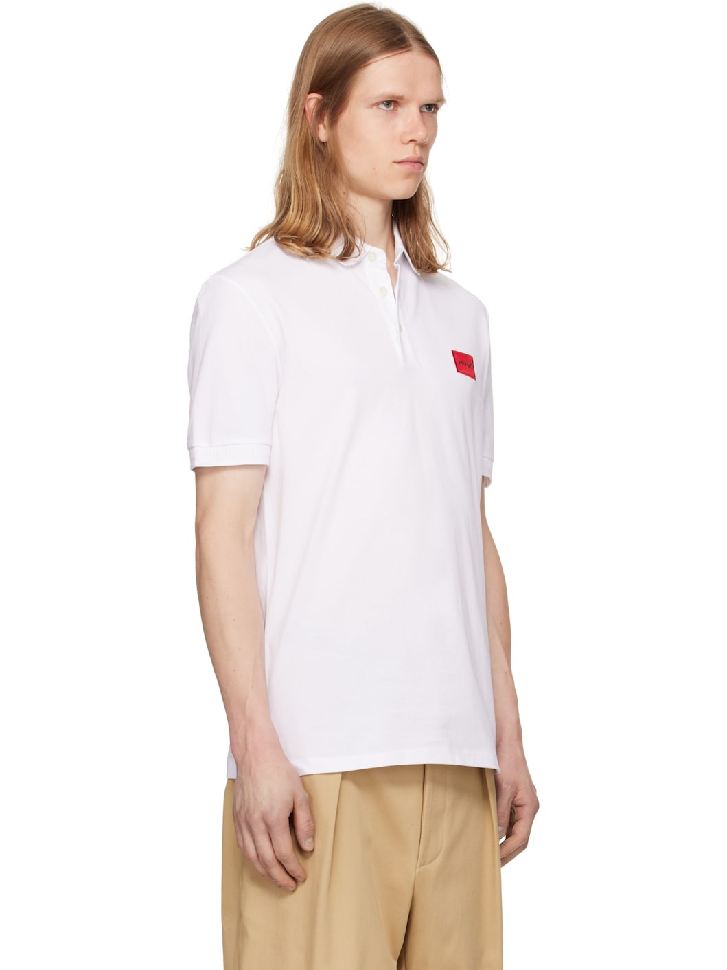 White Cotton-Piqué Slim-Fit Logo Label Polo - 2