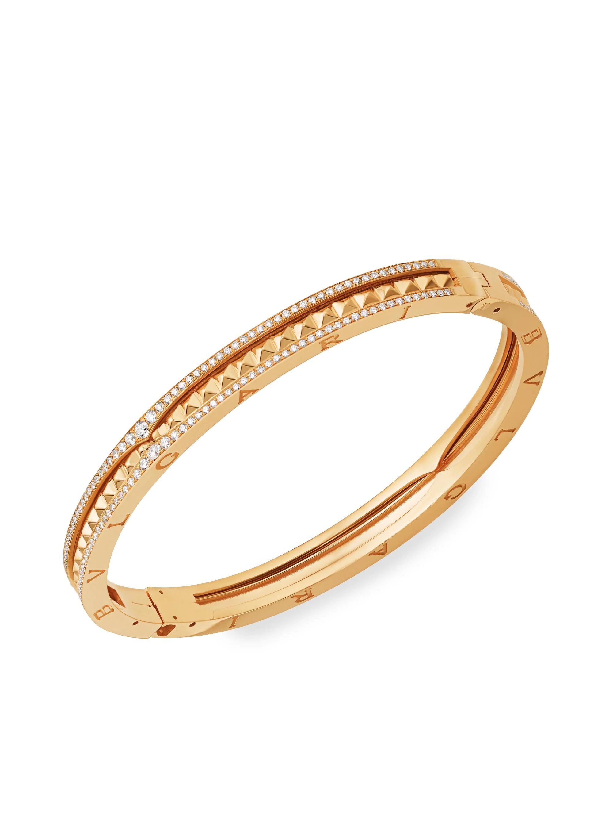 Women's B. zero1 Rock 18K Yellow Gold & 0.9 TCW Diamond Hinged Bangle Bracelet - Gold - 1