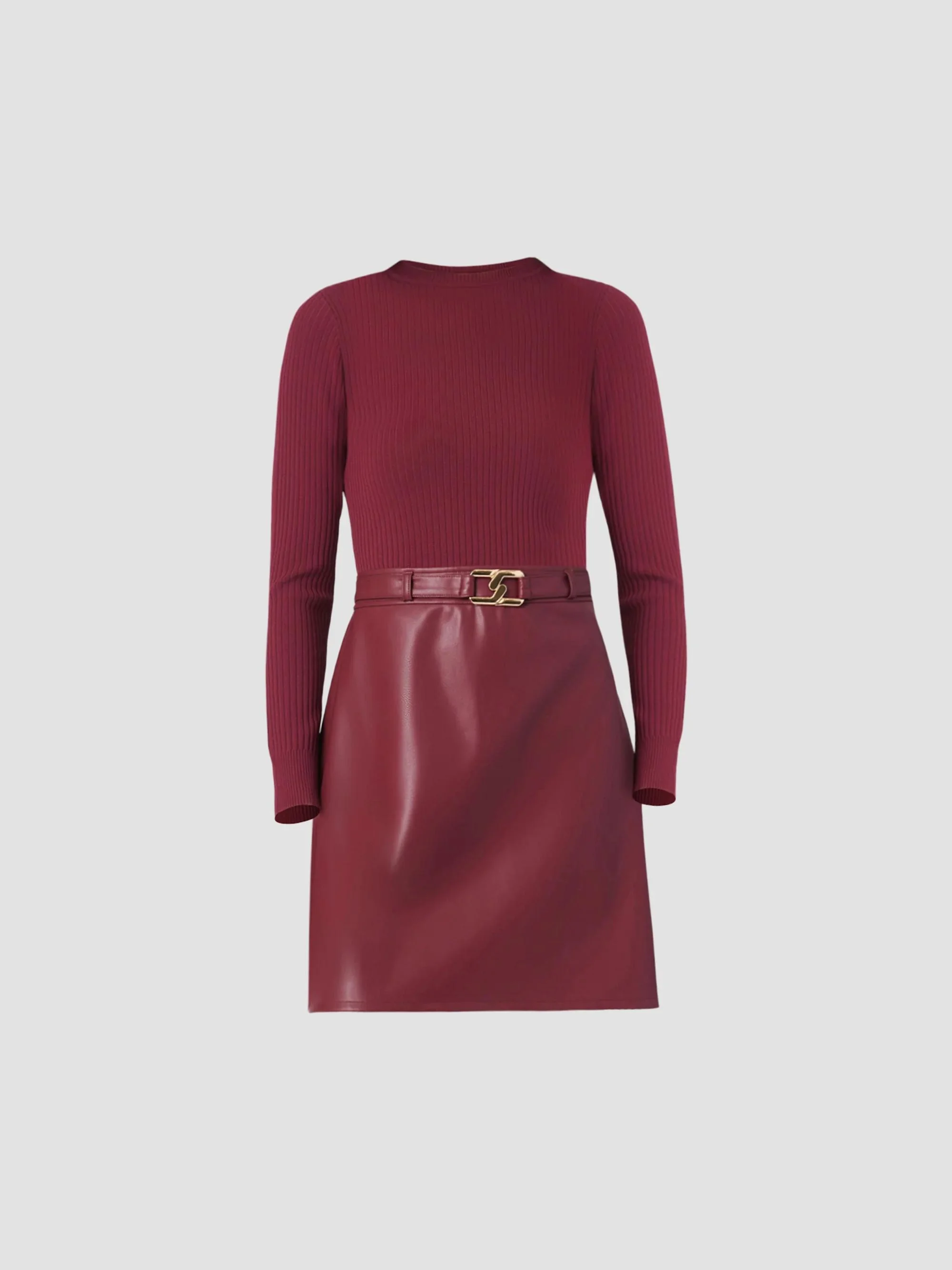 Women's Meritt Knit & Faux Leather Mini Dress - Burgundy - 1
