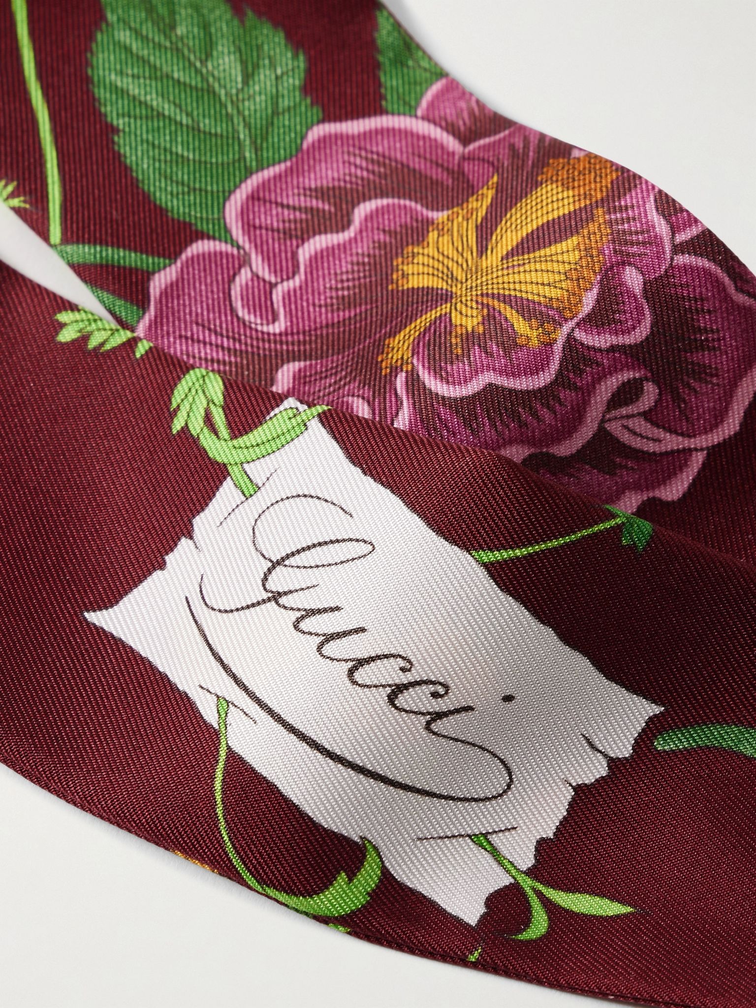 Flora printed silk-twill scarf Burgundy - 3