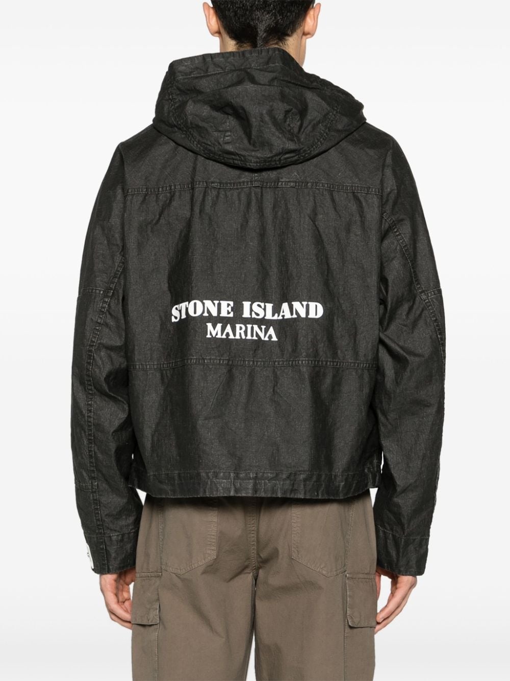 logo-print hooded linen jacket - 4