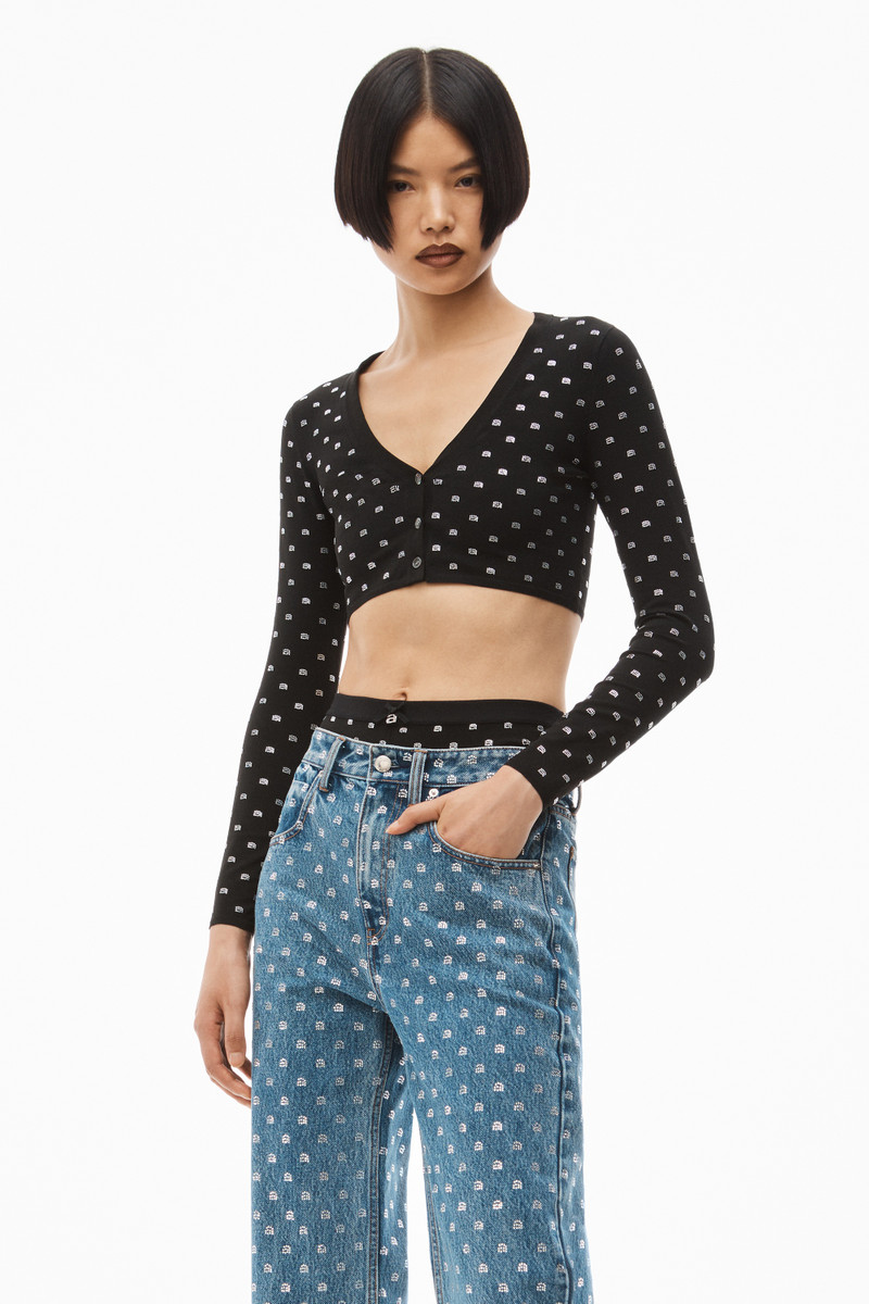 V-NECK CROPPED CARDIGAN IN CRYSTAL NYLON 2