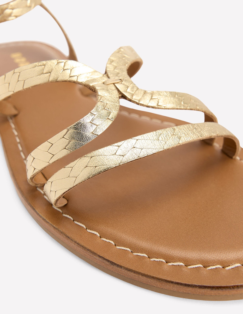 Casual Flat Sandal-Gold Woven Leather 4
