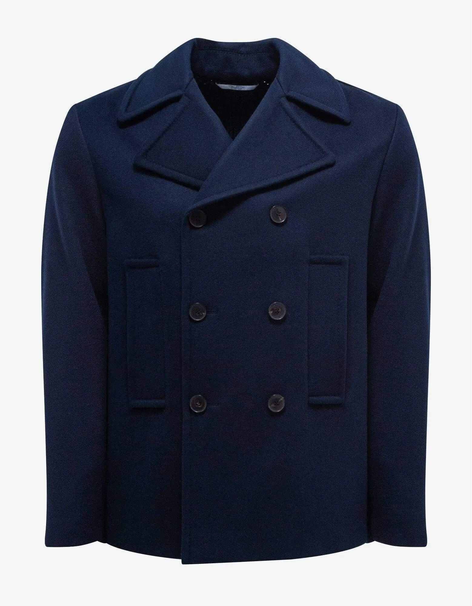 Valentino Navy Blue Double-Breasted Wool Jacket - 1