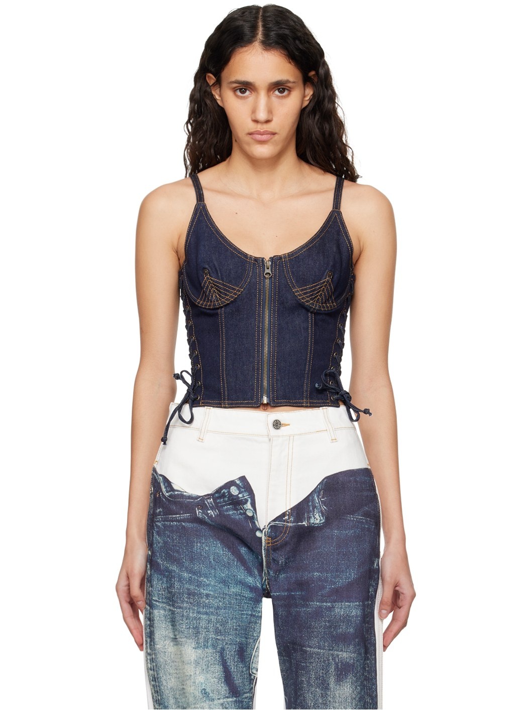 Indigo 'The Lace-Up' Denim Tank Top - 1