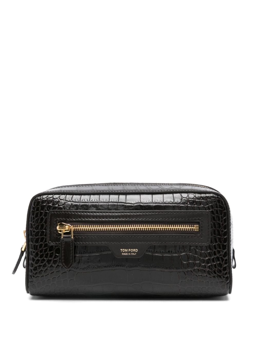 crocodile-embossed zipped clutch bag - 1