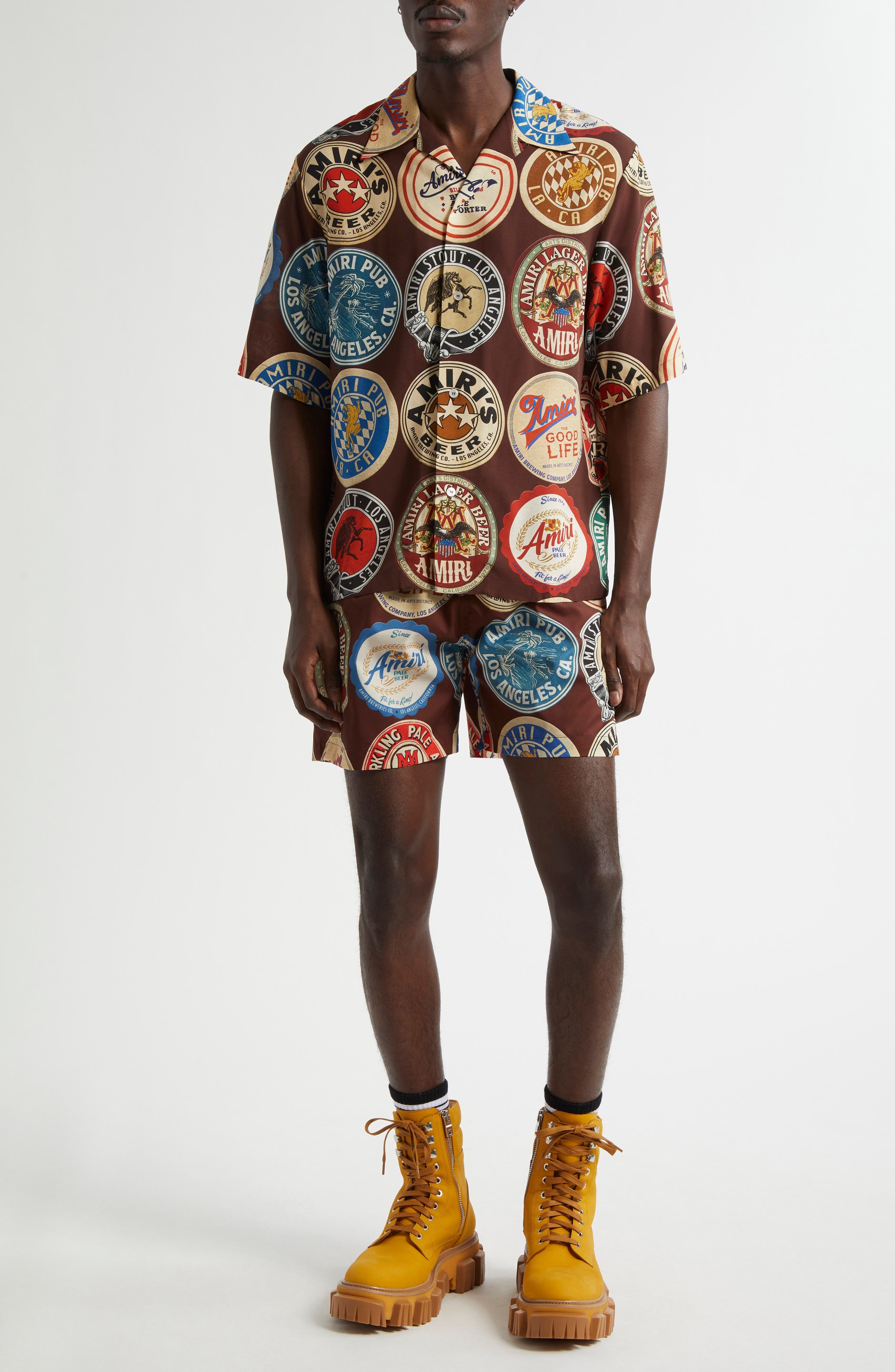 AMIRI Coasters Print Bowling Shirt in Chocolate at Nordstrom - 2