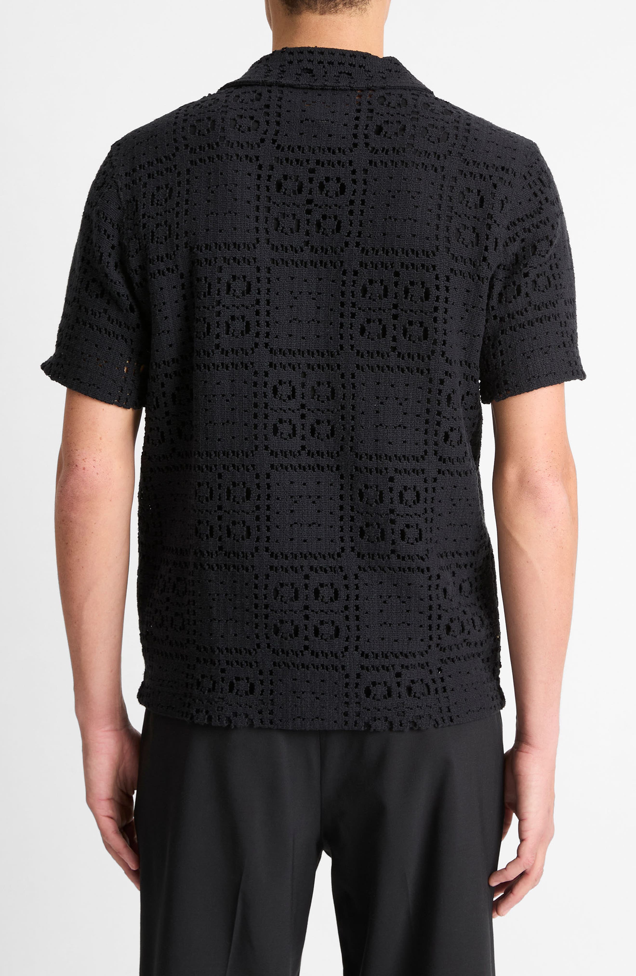 Vince Openwork Short Sleeve Button-Up Shirt in Black at Nordstrom - 2