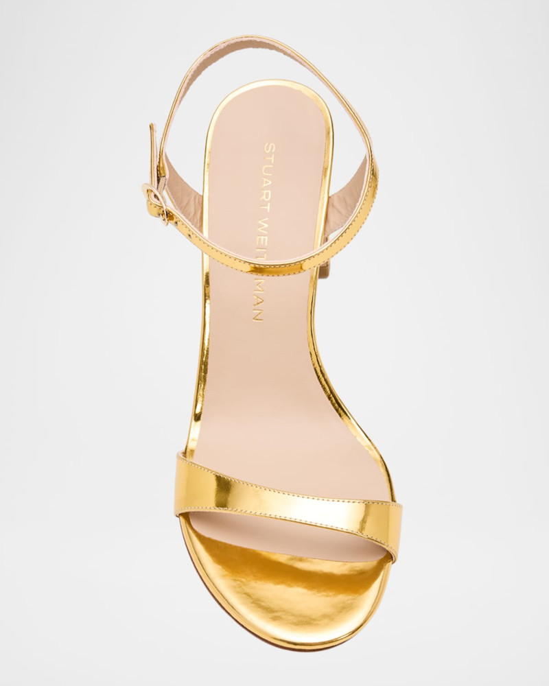 85mm Babette Metallic Leather Ankle-Strap Sandals 6