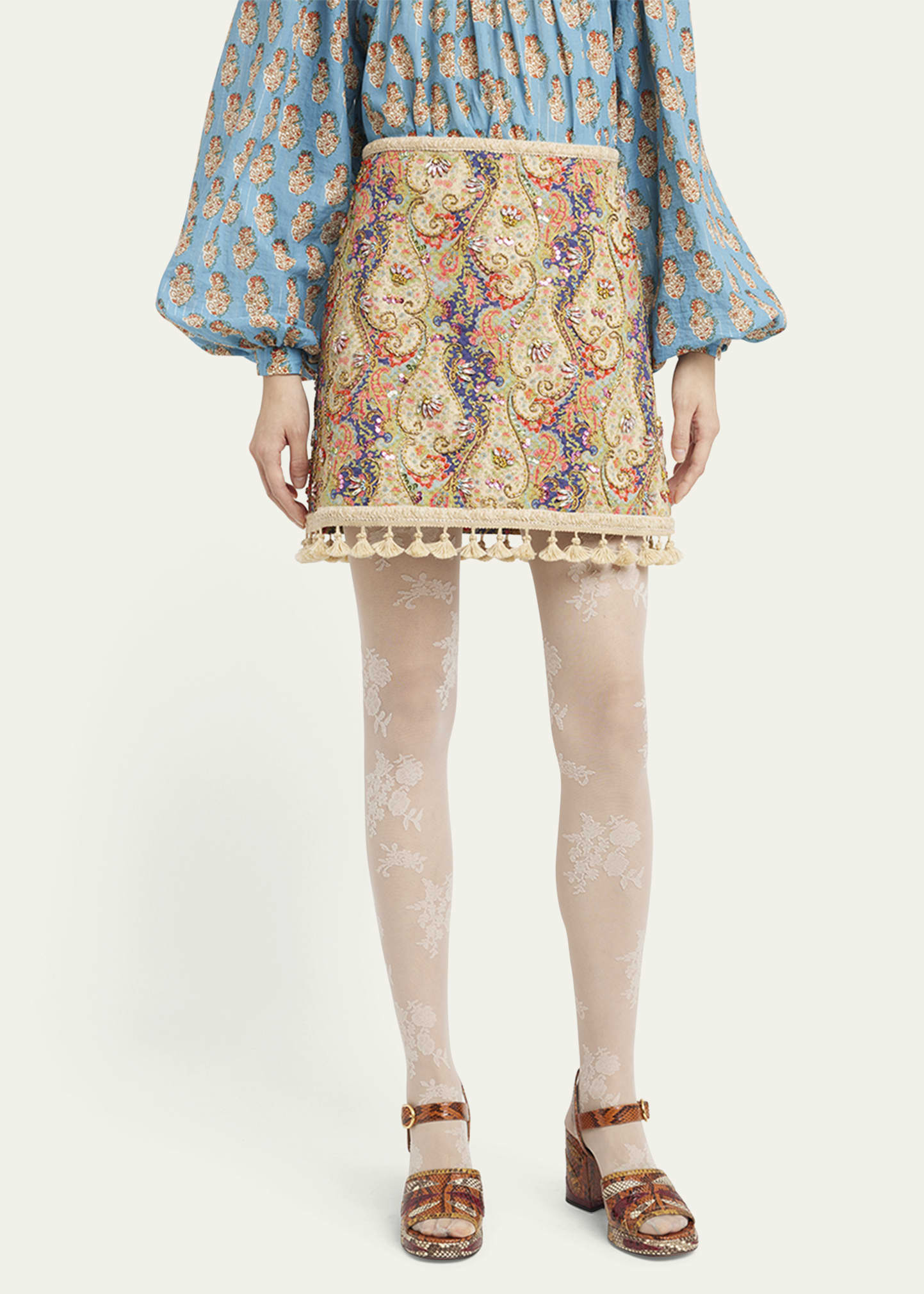 Embellished Tassel-Trim Piquet Mini Skirt - 4