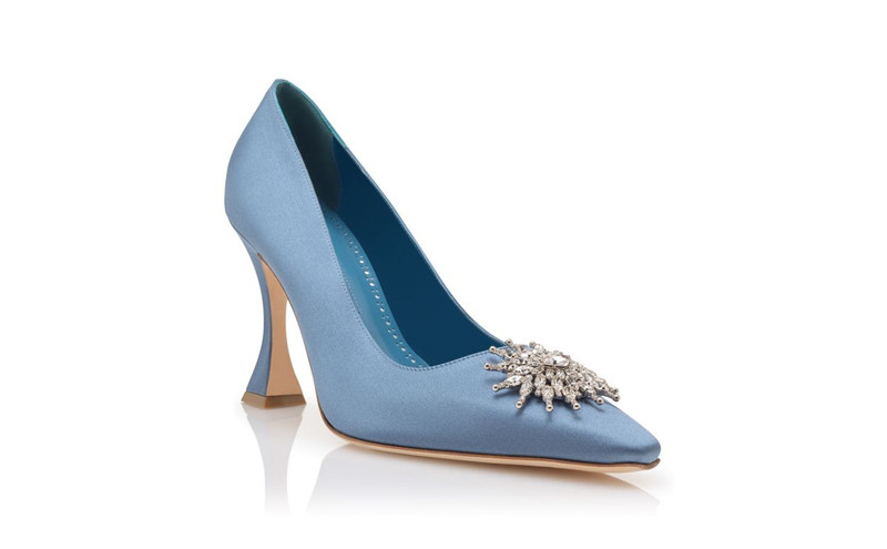 Blue Satin Crystal Embellished Pumps 3