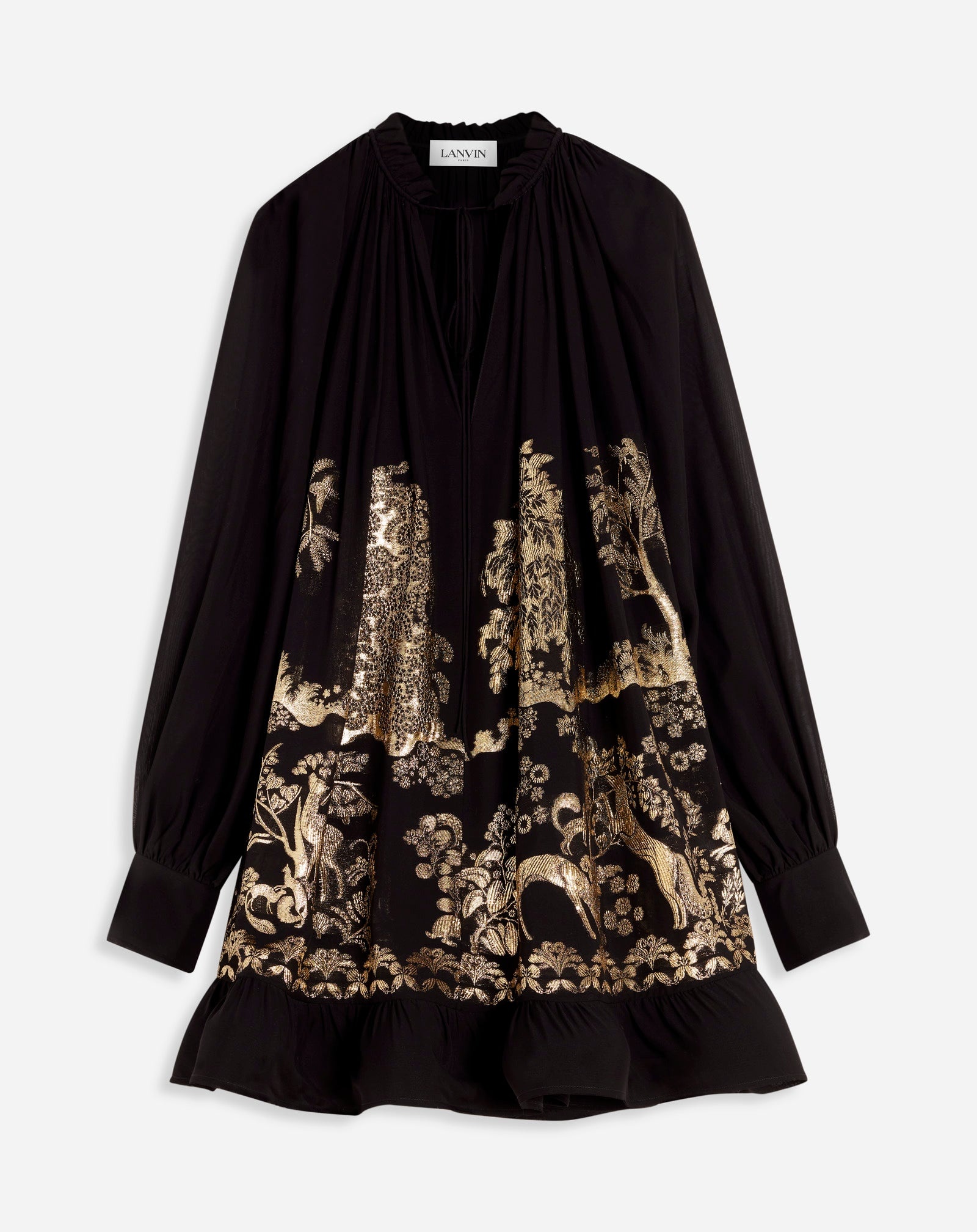 LONG-SLEEVE DRESS IN SILK JACQUARD - 1