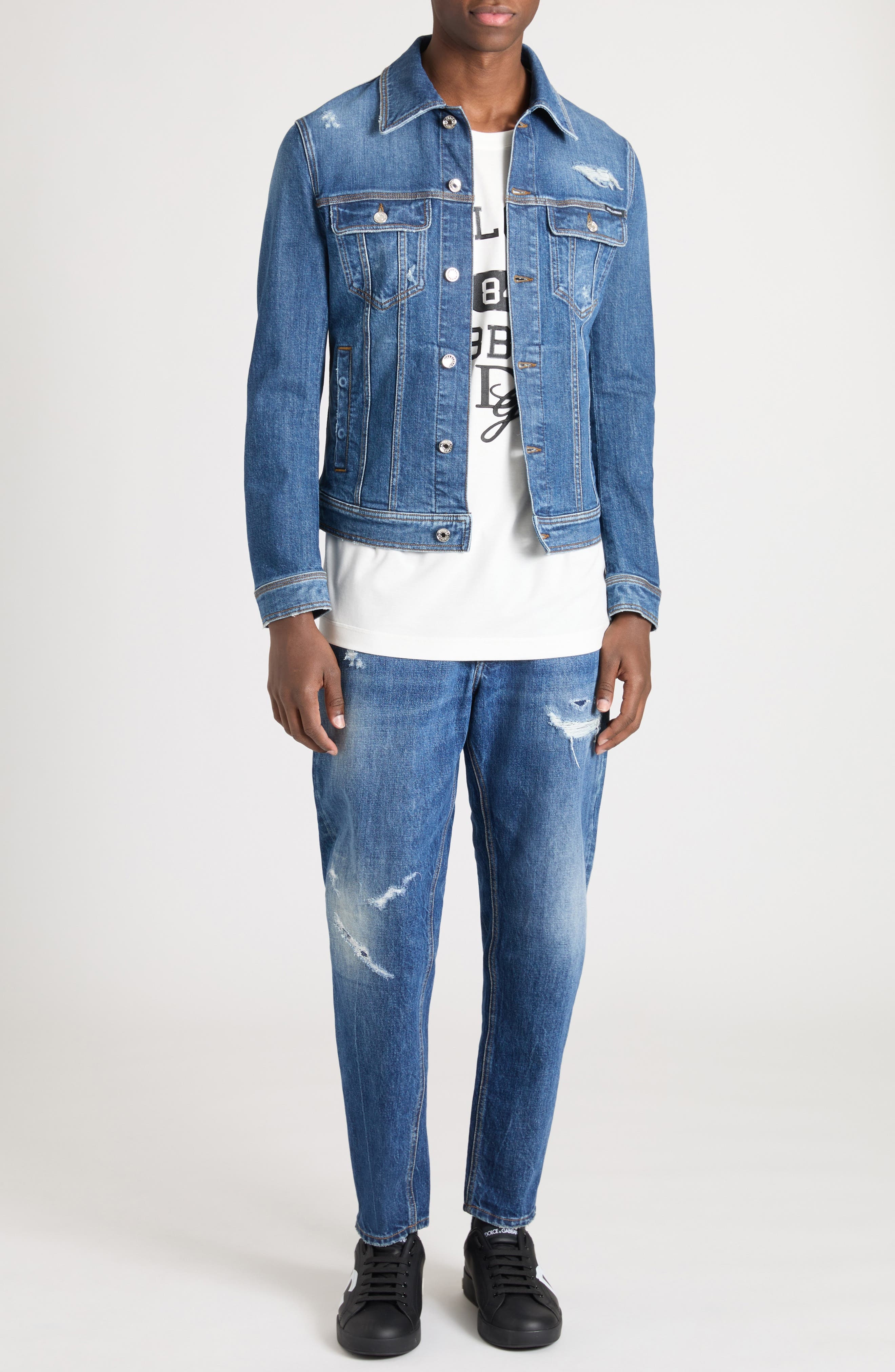 Dolce&Gabbana Logo Embroidered Distressed Loose Fit Jeans in S9001 Variante Abbinata at Nordstrom - 7