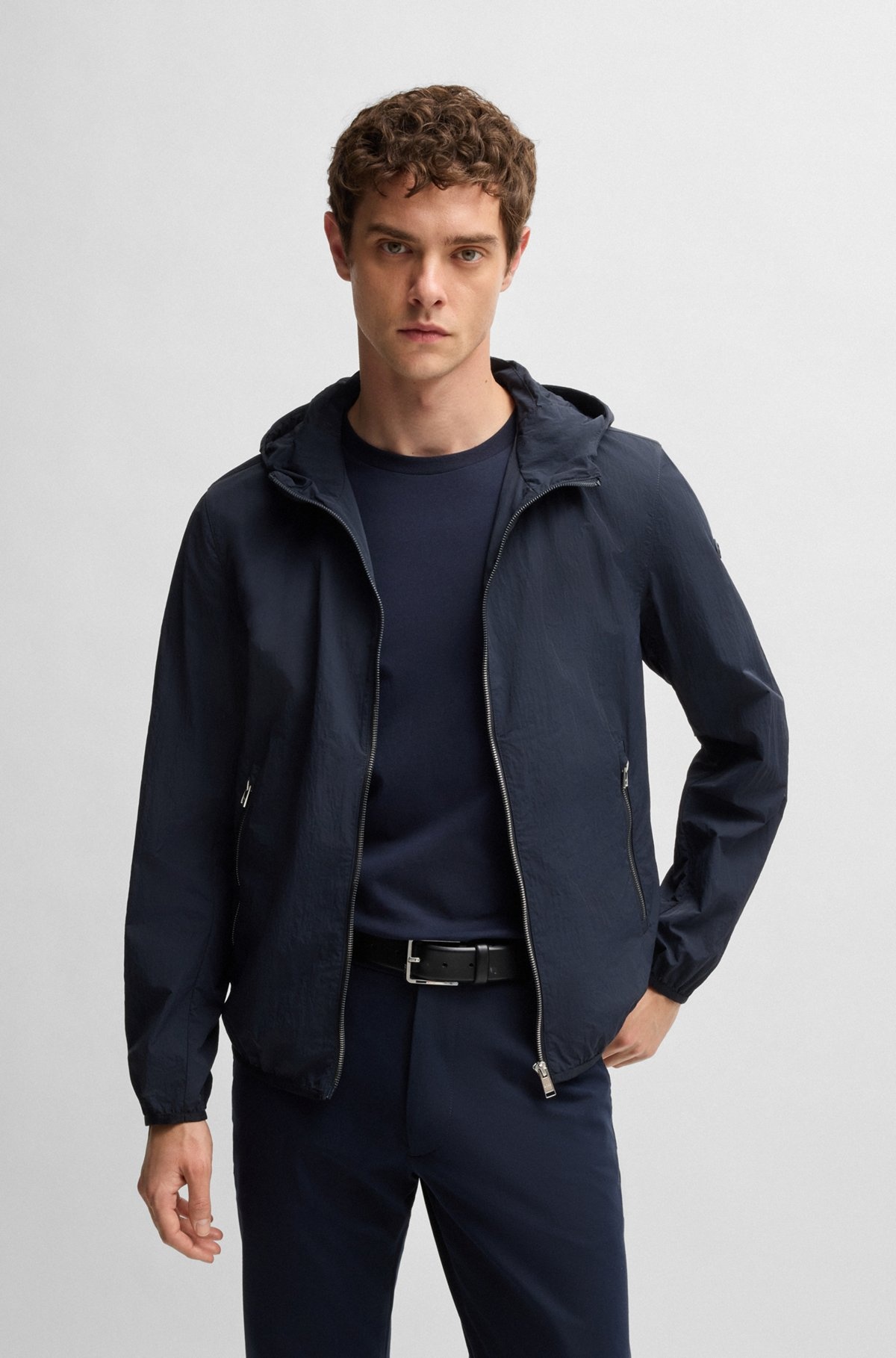 WATER-REPELLENT JACKET IN CRINKLE FABRIC WITH ADJUSTABLE HOOD - 2