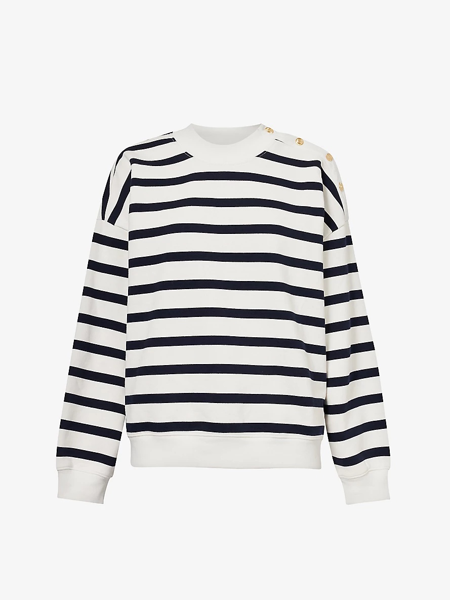 Button-embellished striped cotton-blend sweatshirt - 1