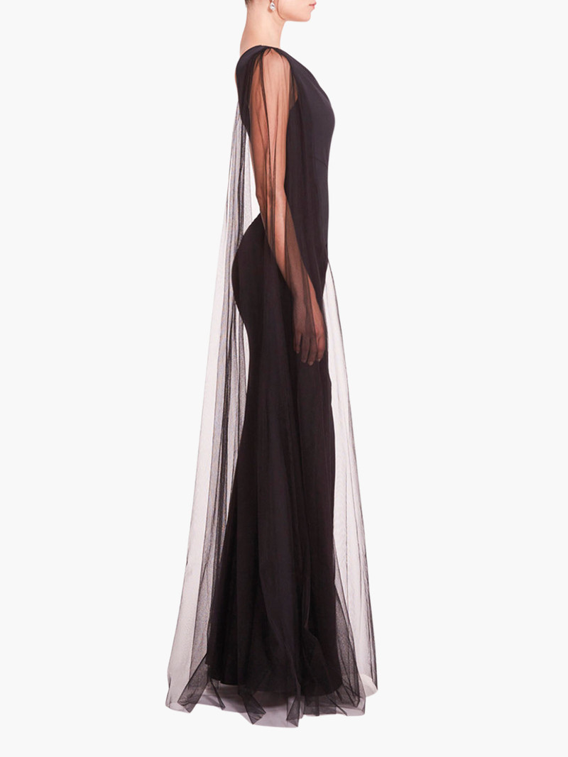 ONE SHOULDER CAPE GOWN 3