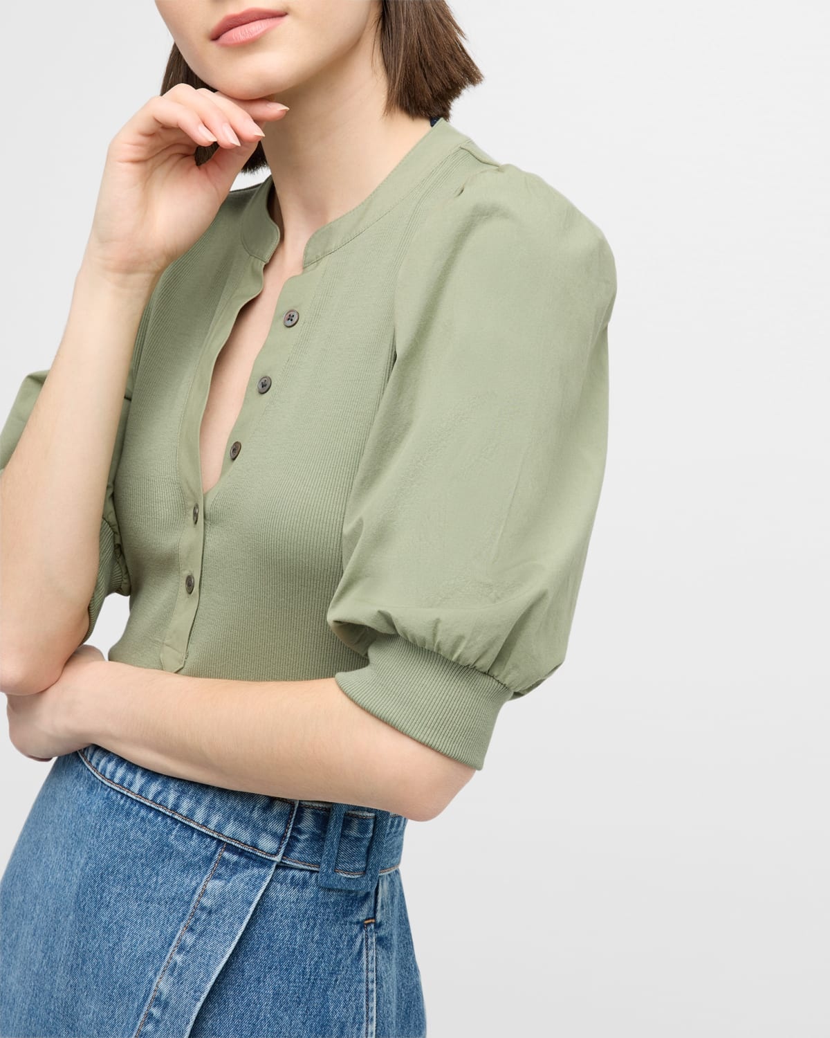 Coralee Puff Sleeve Button-Front Top - 8