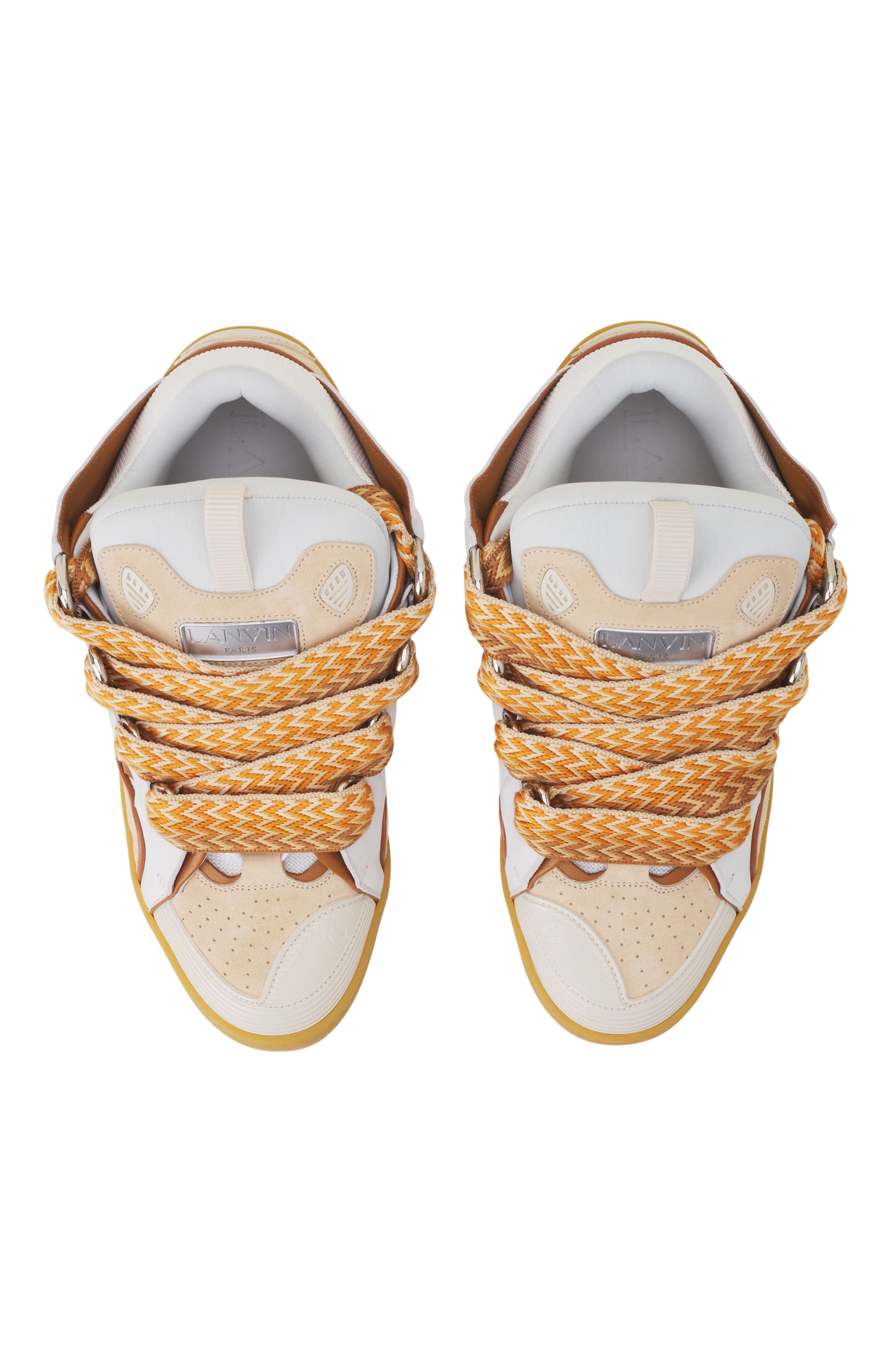 Lanvin Curb Leather Sneakers in Optic White/honey at Nordstrom - 4