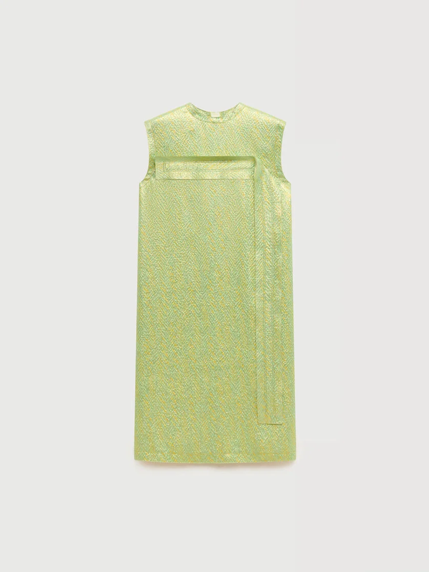 GREEN SILK CLOQUÉ DRESS WITH PANEL DETAIL - 1