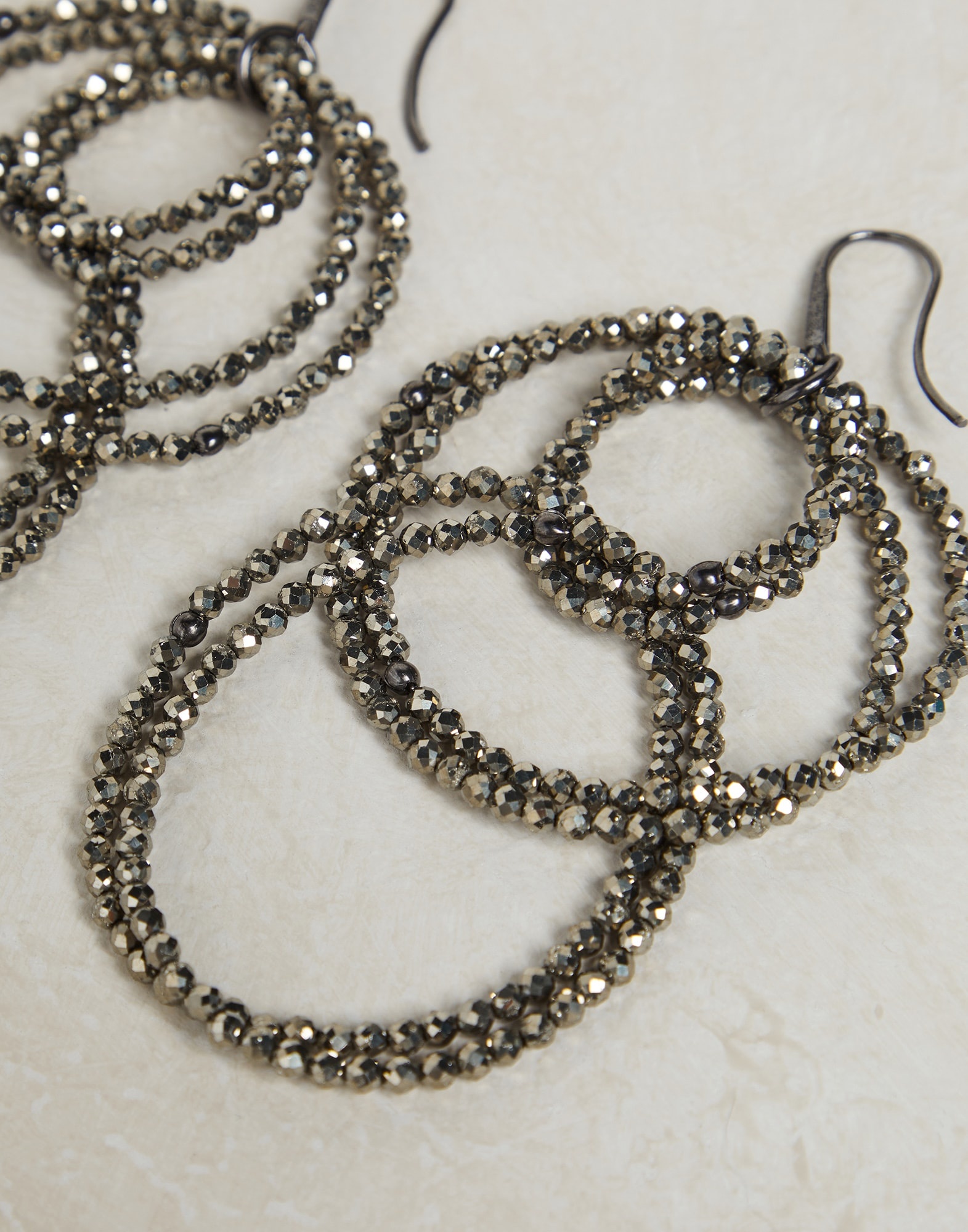 Pyrite dangling hoops earrings - 2