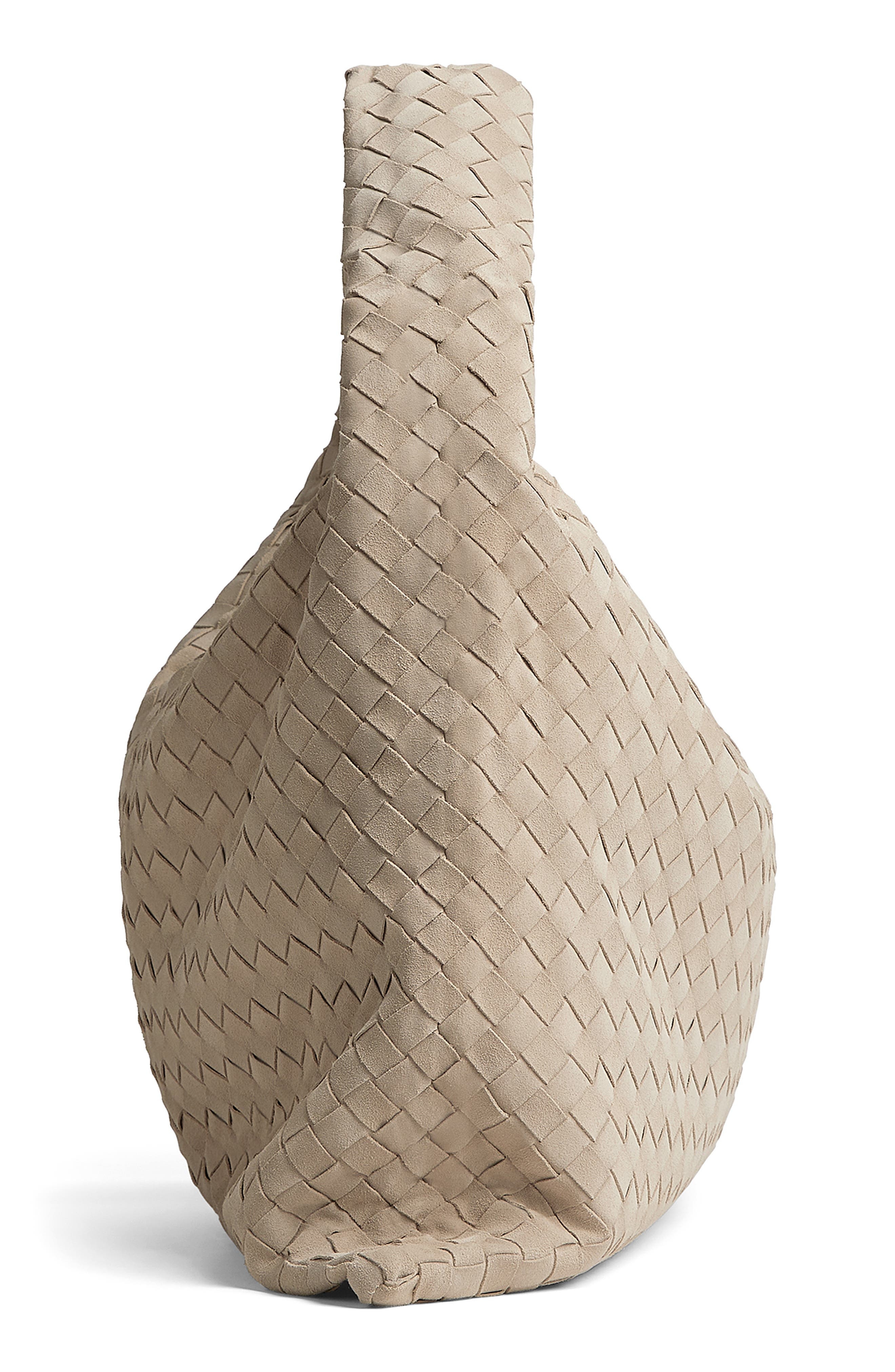 Bottega Veneta Large Hop Intrecciato Suede Hobo Bag in 9614 Ecru-Muse Brass at Nordstrom - 4