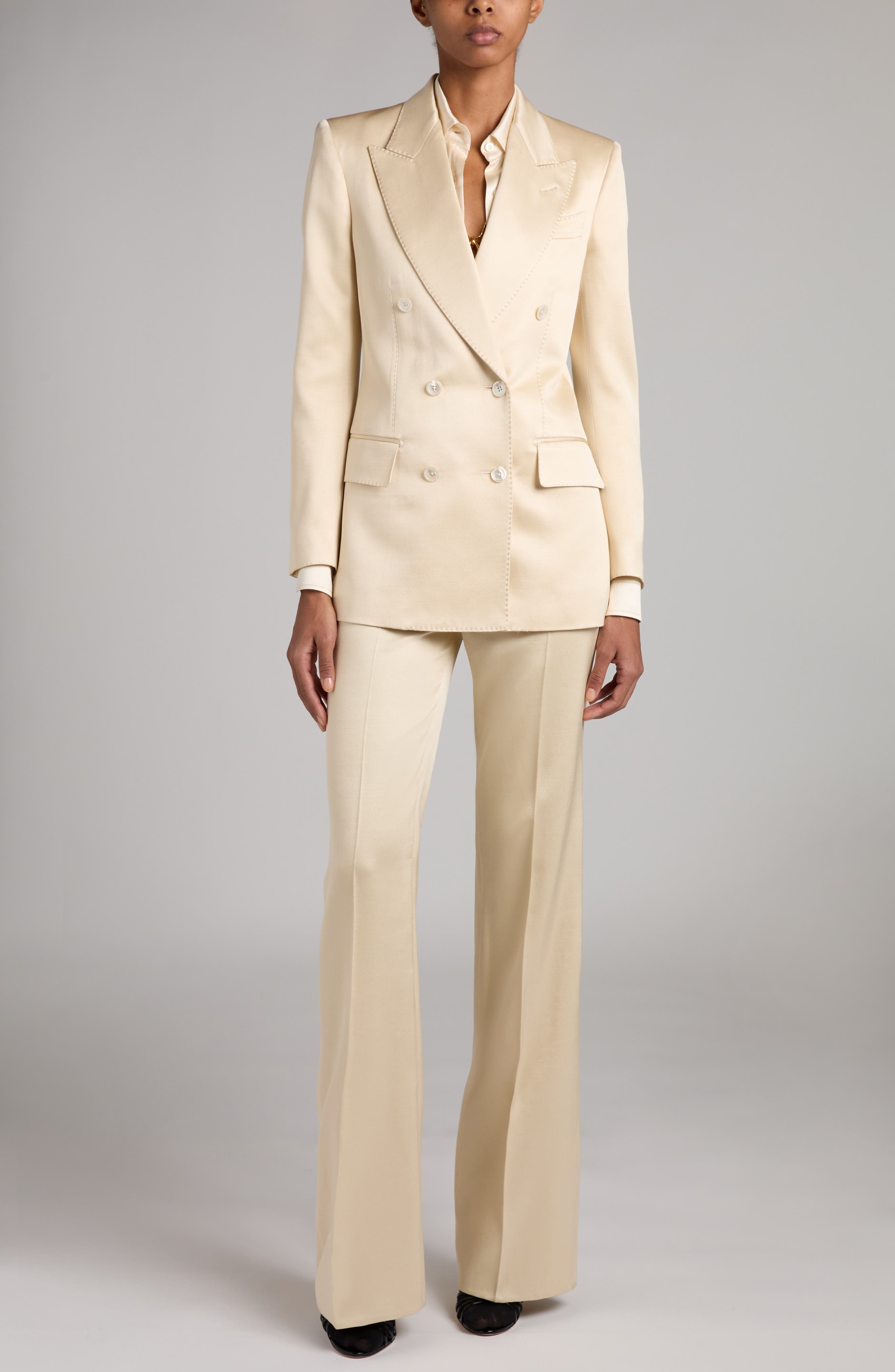 TOM FORD Double Breasted Silk & Wool Twill Blazer in Aw040 Champagne at Nordstrom - 2