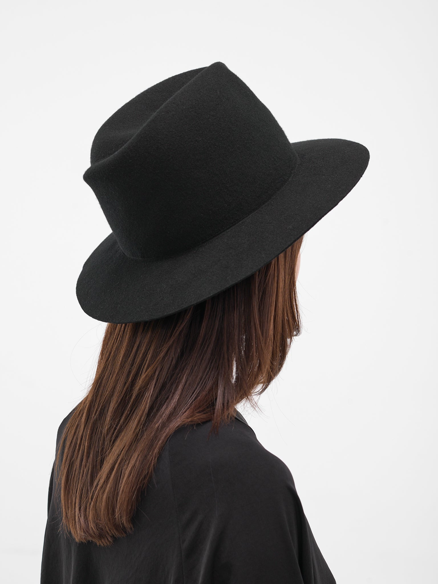 Black Wide Brim Pinched Fedora - 3