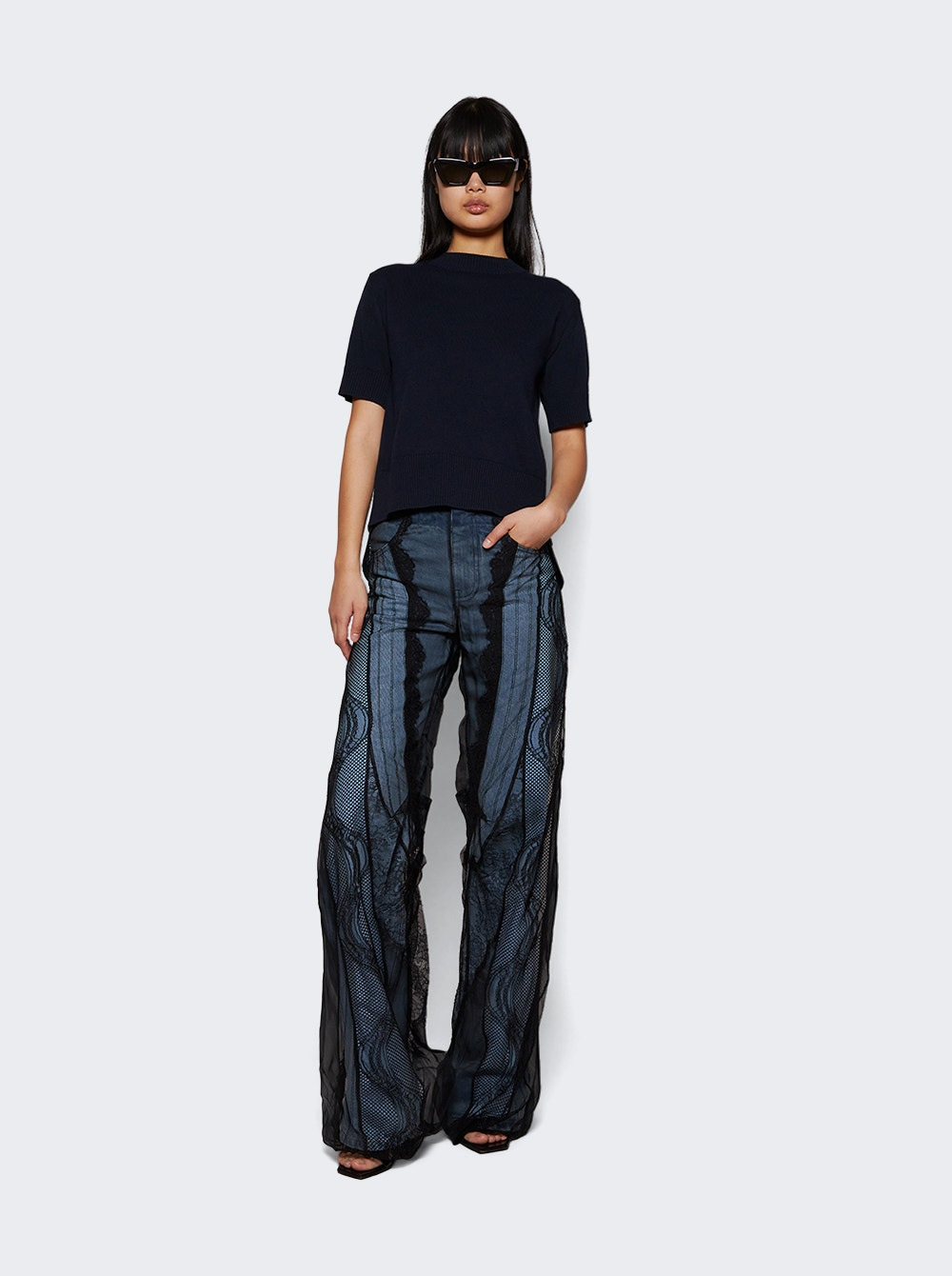 Encased Lace Denim Jean Indigo And Black - 5